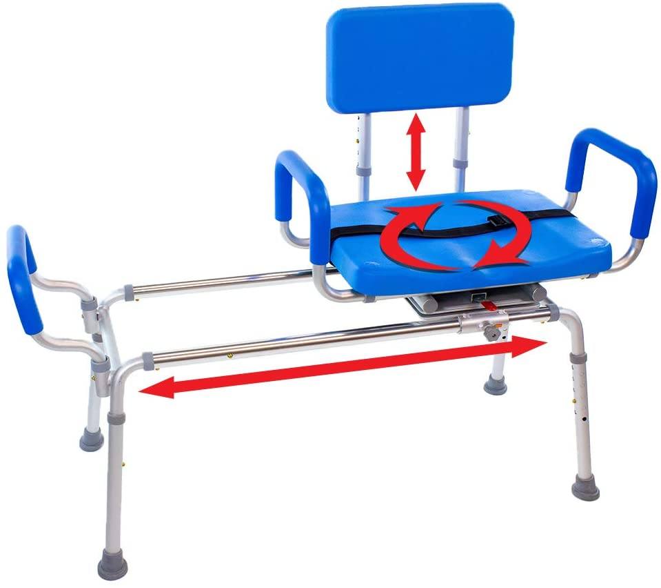 Bariatric Carousel Sliding Transfer Bench with Swivel Seat - 600LB Weight Capacity for Elderly & Disabled - Safe Bathroom Shower Chair for Mobility Assistance