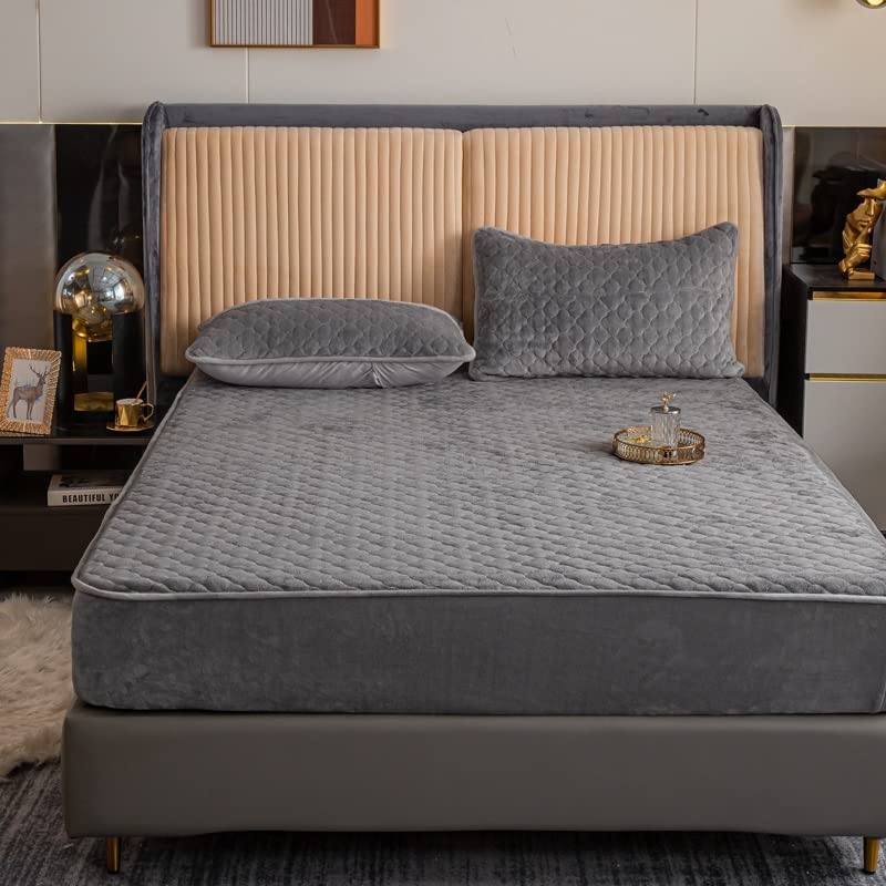 Premium Coral Velvet Mattress Protector - Thick Quilted Waterproof Mattress Pad Cover with 2 Pillowcases - Dark Grey California King Size - Soft Breathable Bed Sheet for Allergy Relief & Comfortable Sleep