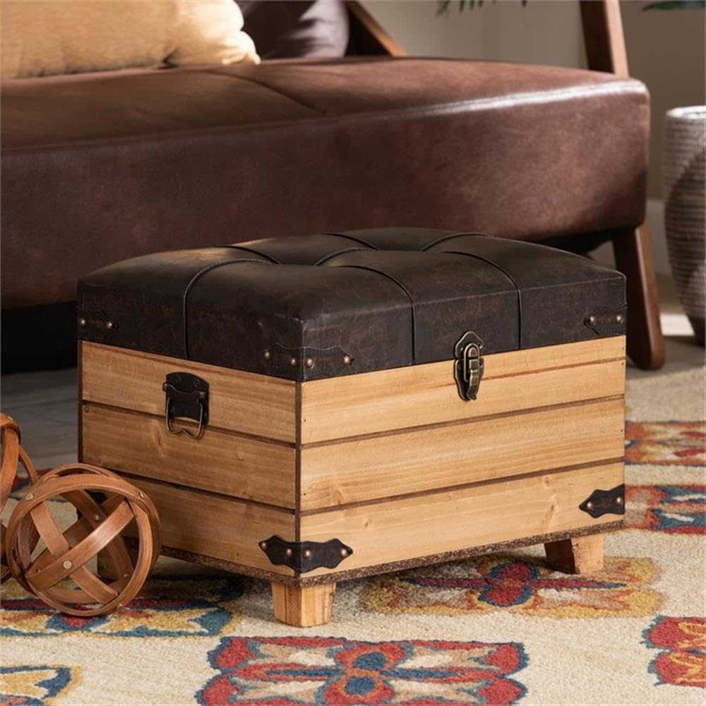 Rustic Dark Brown Wood Storage Ottoman with Lift Top - BOWERY HILL Coffee Table Bench for Living Room, Bedroom & Entryway - Multi-Functional Footrest, Seat & Hidden Storage