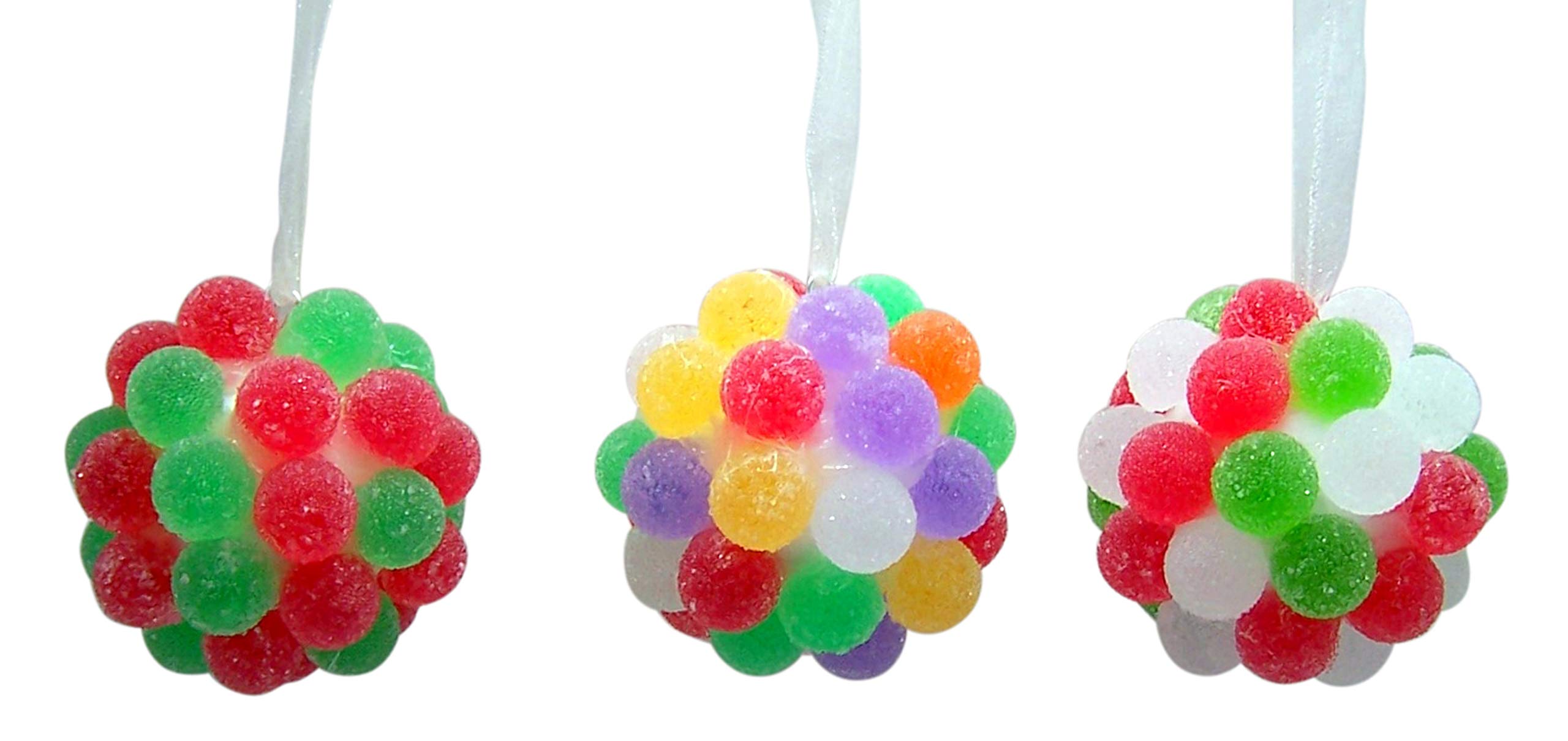 Christmas Gum Drop Candy Ball Ornaments - 2.3 Inch Holiday Decorations (Set of 3) - Perfect for Tree Decor, Gift Toppers & Festive Home Decor