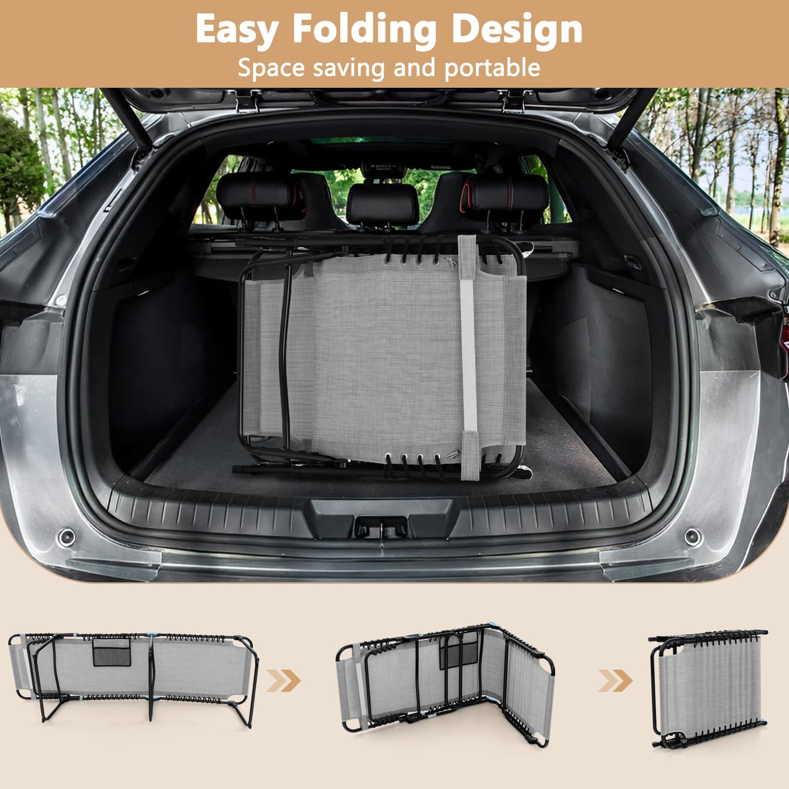 Giantex 2-Pack Folding Patio Lounge Chairs with Headrest - Adjustable Tanning Chairs for Outdoor, 4 Position Settings & Side Pocket - Perfect for Poolside, Beach Sunbathing, Backyard Relaxation & Camping - Grey