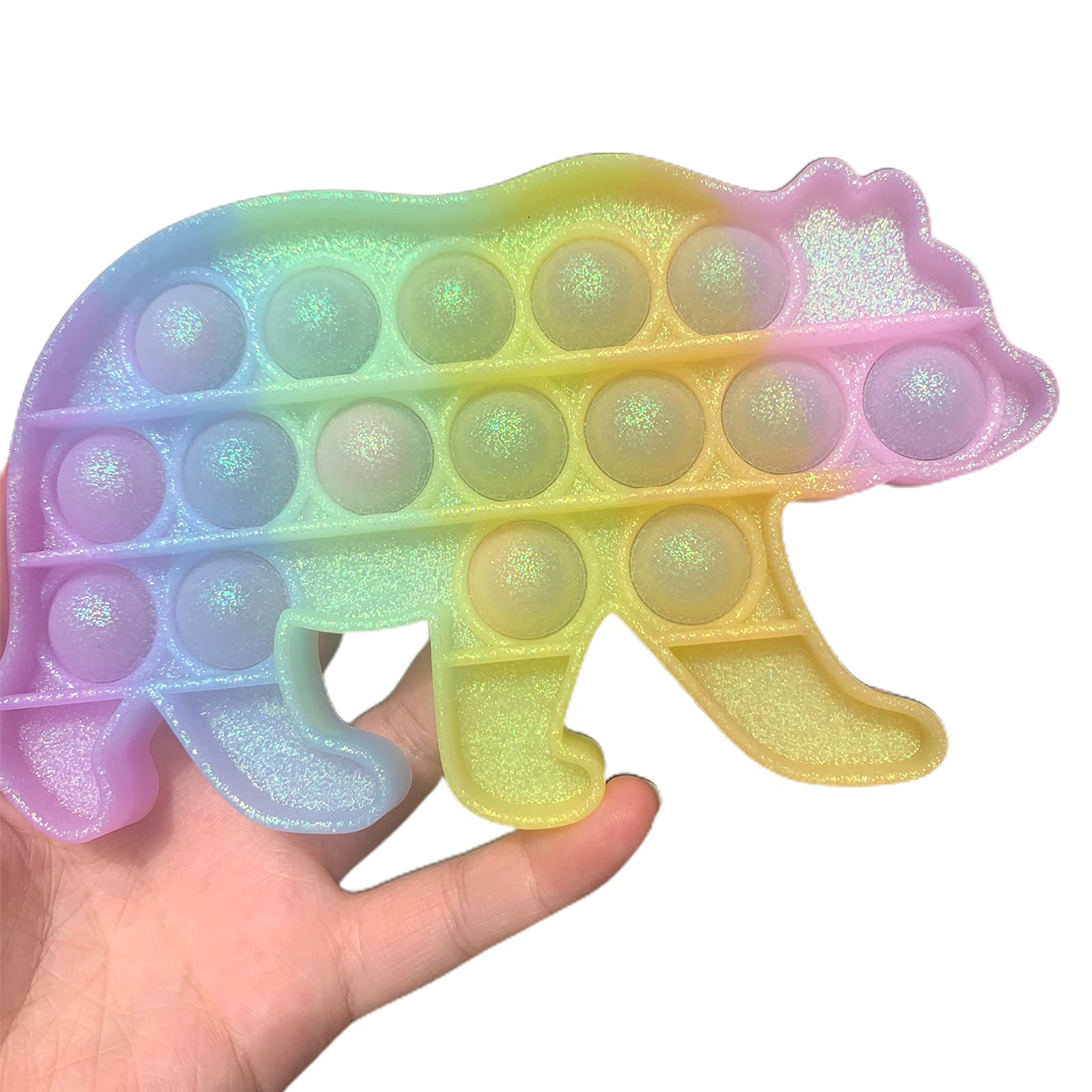Glitter Pop Fidget Sensory Toy for Anxiety Relief - Push Bubble Stress Reliever for Kids & Adults - Colorful Polar Bear Silicone Popper (1PC) - Perfect for ADHD, Autism, Office & Classroom Focus