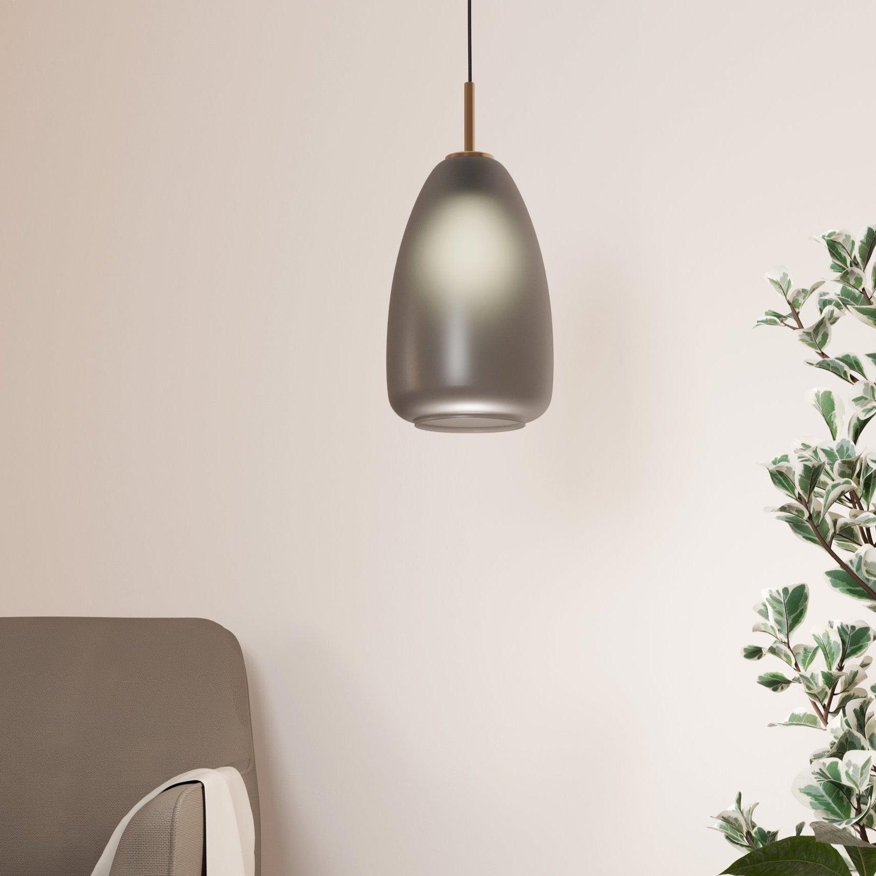 Eglo Alobrase Grey Glass & Brass Ceiling Pendant Light Fixture - Vintage Industrial Style for Dining Room, Kitchen Island & Bedroom Lighting