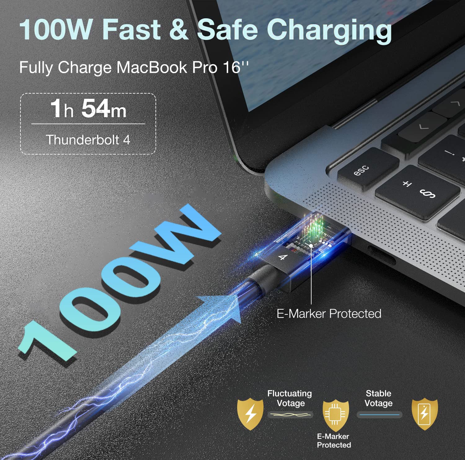 Thunderbolt 4 Cable 40Gbps 8.2ft (2.5m) Braided - USB C to USB C PD Charging, High Speed Data Transfer & 8K@60Hz 4K@144Hz - Compatible with Thunderbolt 3/USB4, MacBook Pro, iPad Pro, Docking Station, eGPU, Monitor, SSD - Perfect for Home Office, Gaming & 4K Video Editing