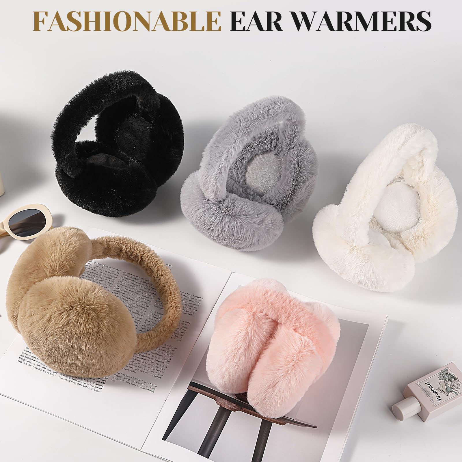 Premillow Winter Earmuffs for Women & Men - Soft Faux Fur Foldable Ear Warmers, Cozy Fluffy Ear Covers for Cold Weather - Perfect for Skiing, Snowboarding & Outdoor Winter Activities
