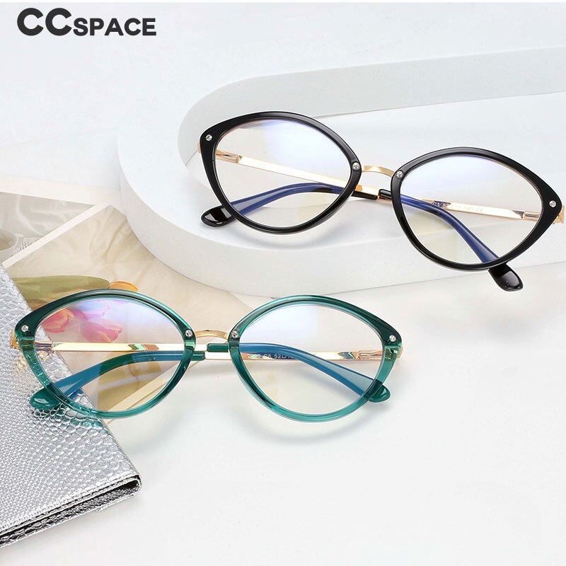 CCspace Women's Full Rim Oval Cat Eye Titanium Frame Eyeglasses 54497 - Lightweight & Durable Glasses for Work, Reading & Fashion