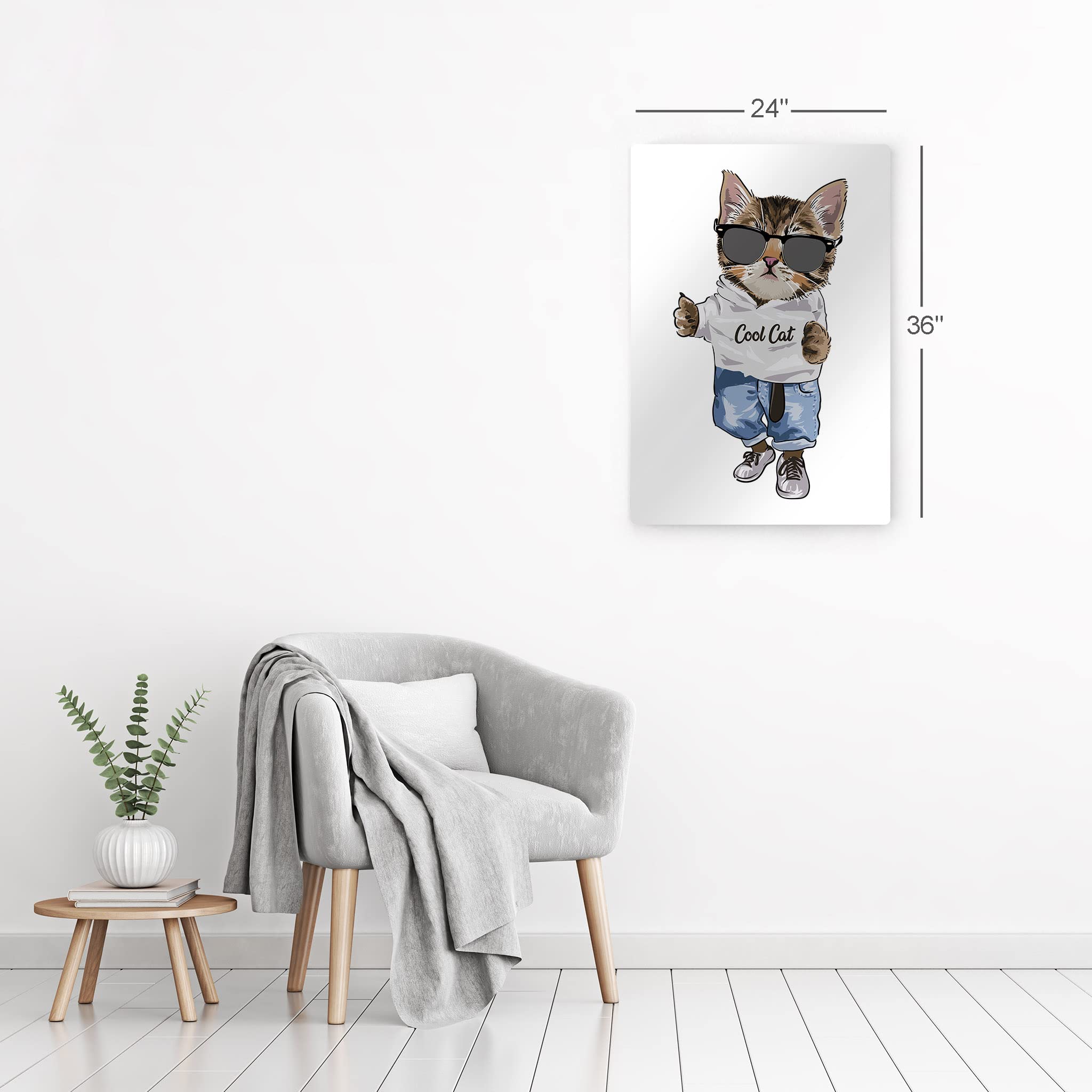 Cool Cat with Black Sunglasses Metal Wall Art Print - Modern Pet Lover Gift for Cat Owners, Mom & Dad - 40x30 Inch USA-Made Animal Illustration - Perfect for Living Room, Bedroom, Nursery & Kids Room Decor