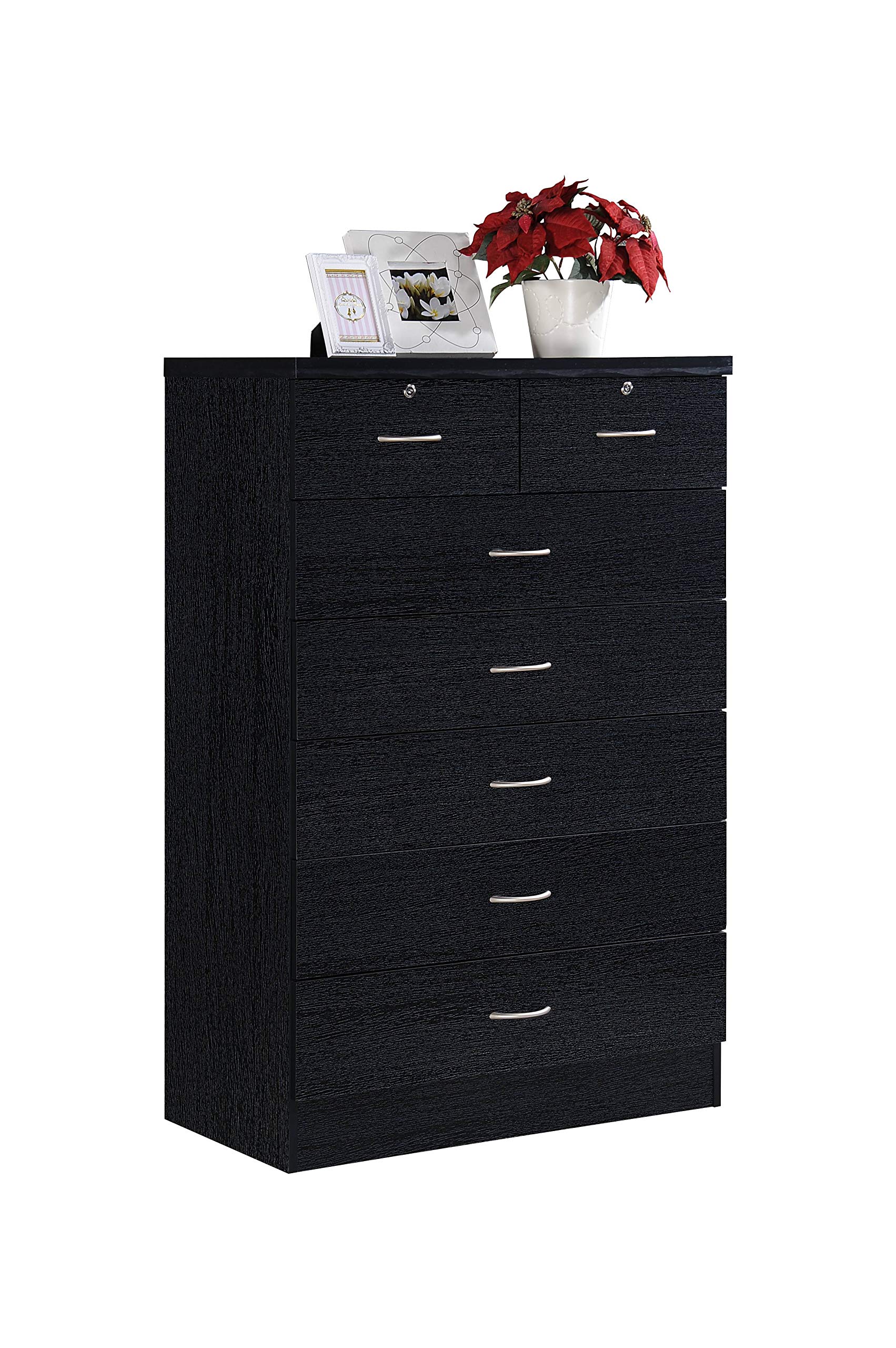 HODEDAH 7-Drawer Wooden Dresser for Bedroom, 31.5-Inch Wide Chest of Drawers with Locking Top Drawers - Black Storage Organizer for Clothes, Perfect for Master Bedroom, Guest Room or Dorm Organization
