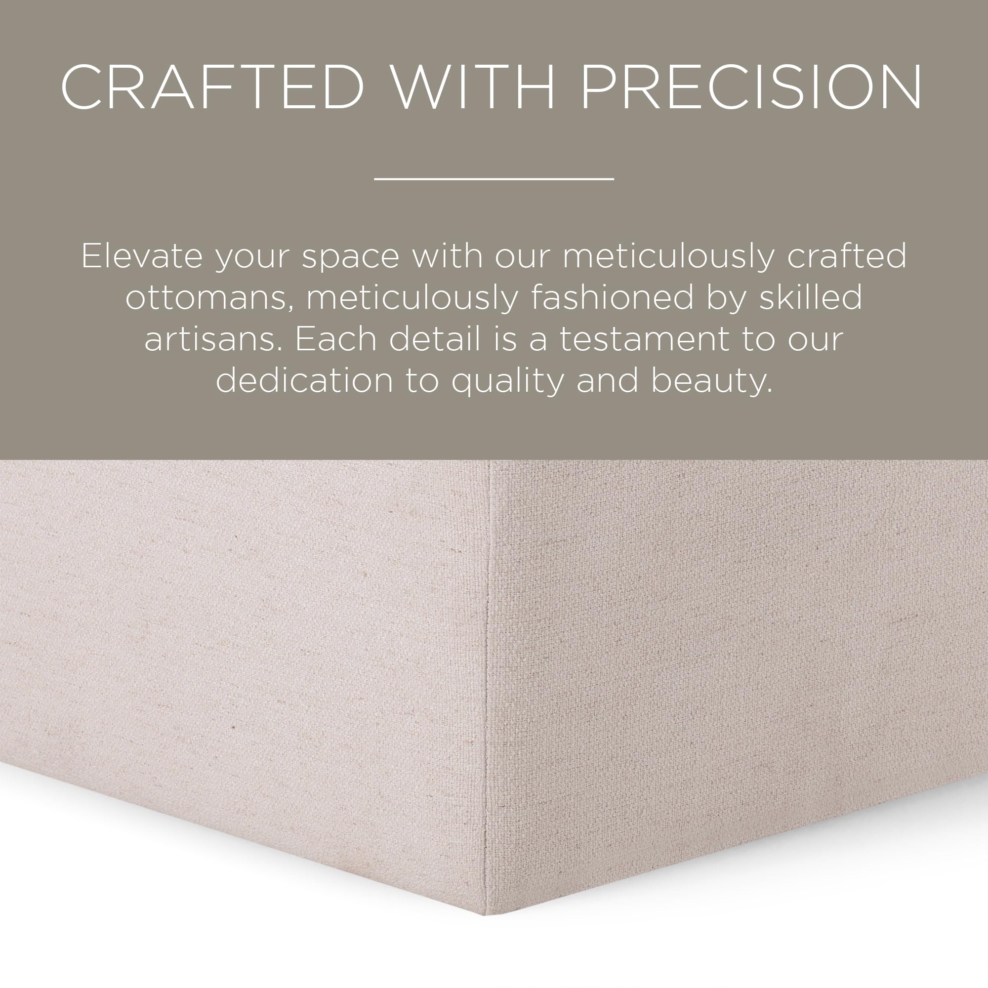 Premium Maven Lane Claude Large Square Rustic Upholstered Ottoman - Cream Fabric Footrest for Living Room, Bedroom & Dorm | Versatile Seating & Storage Solution for Sofa, Chair or Coffee Table Decor