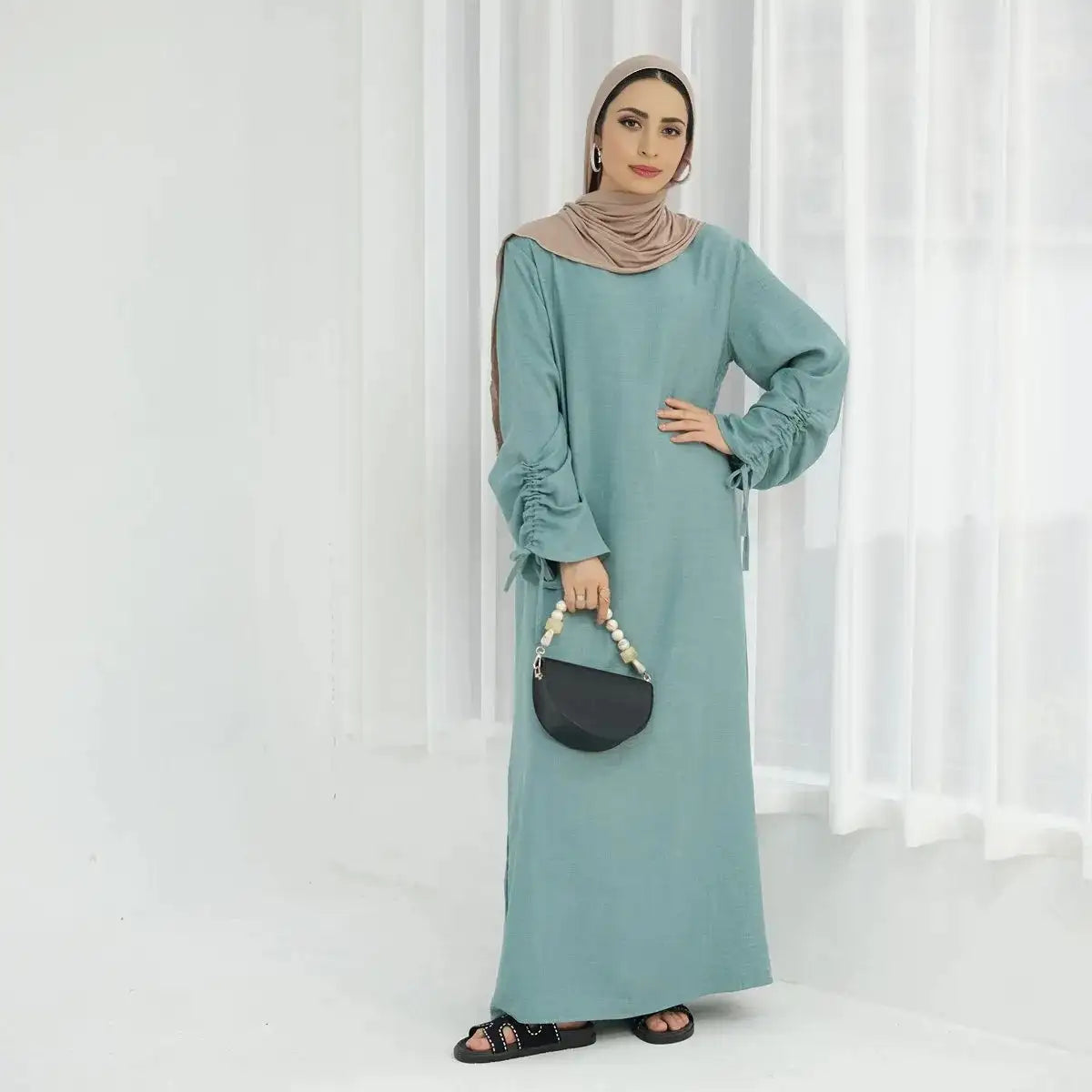 Elegant Strapped Cuff Abaya Dress for Women - Modest Islamic Fashion - Perfect for Prayer, Eid, and Special Occasions