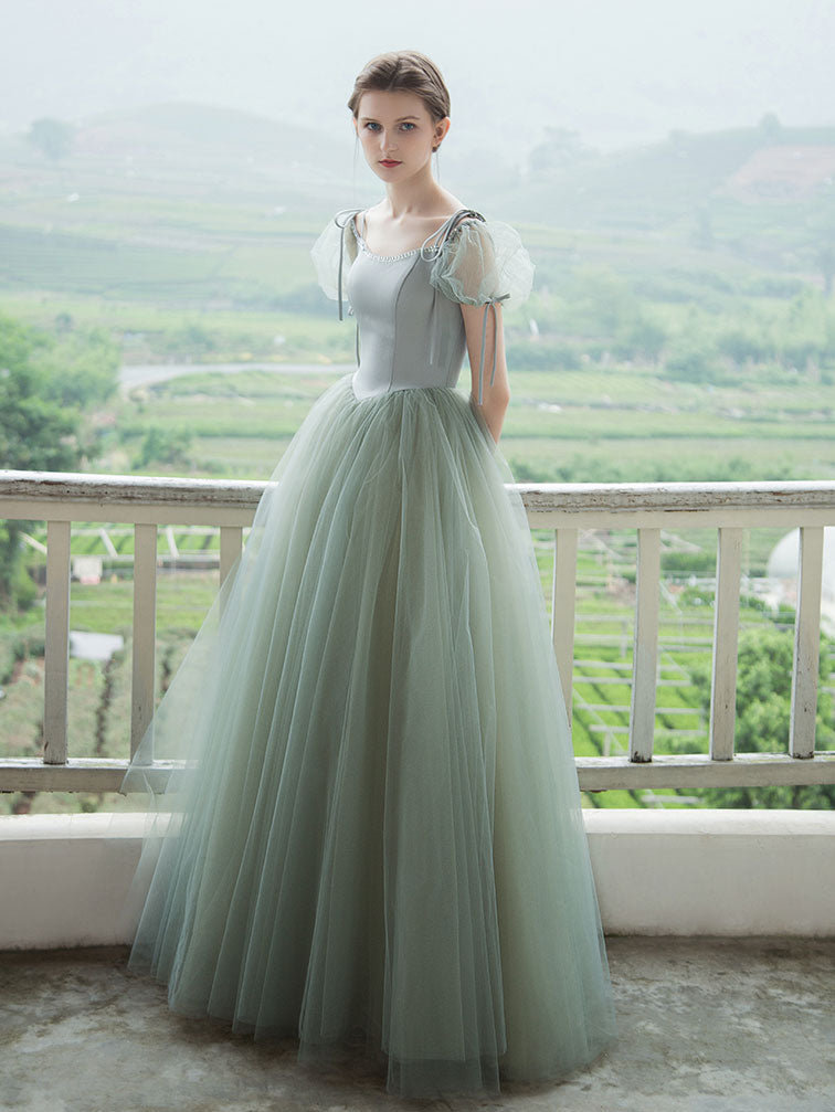 Elegant Green Tulle Long Prom Dress - Formal Evening Gown for Homecoming, Quinceañera & Special Occasions