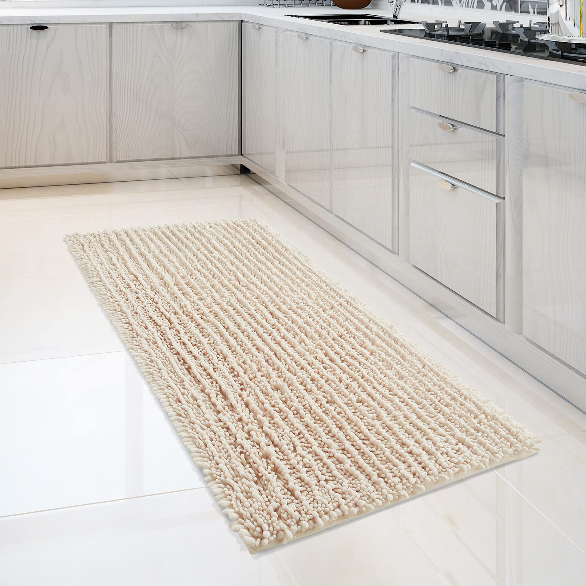 FLOLEOPA Soft Plush Microfiber Bathroom Rugs - Super Absorbent Non-Slip Machine Washable Bath Mat for Tub, Shower & Floor (27.5x47 Inches, Cream) | Perfect for Bathroom Safety & Luxury Comfort