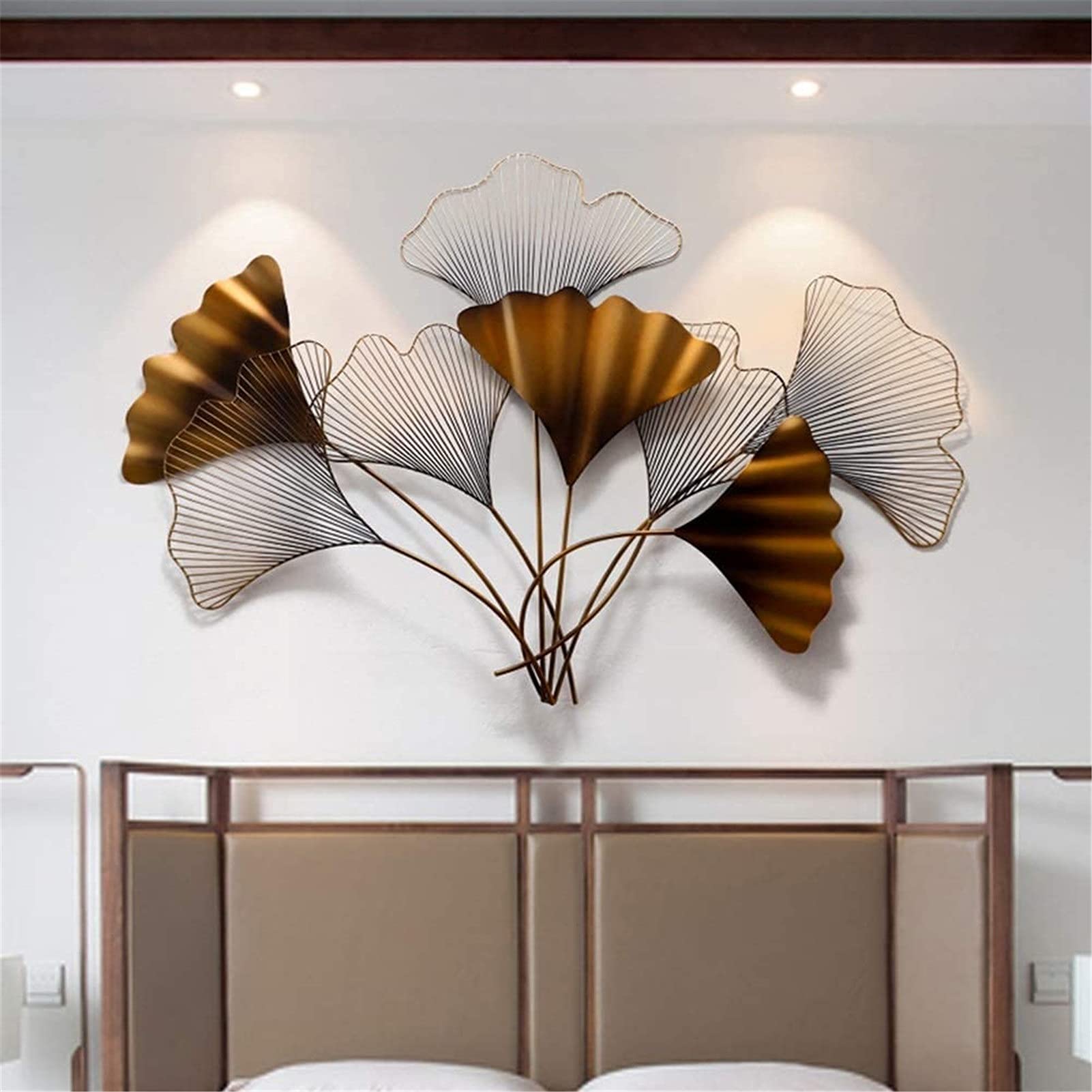 XBSXP Large Metal Wall Art - Handcrafted Gold Openwork Wrought Iron Ginkgo Leaf Sculpture | Elegant Indoor & Outdoor Wall Decor for Living Room, Bedroom, Garden & Patio