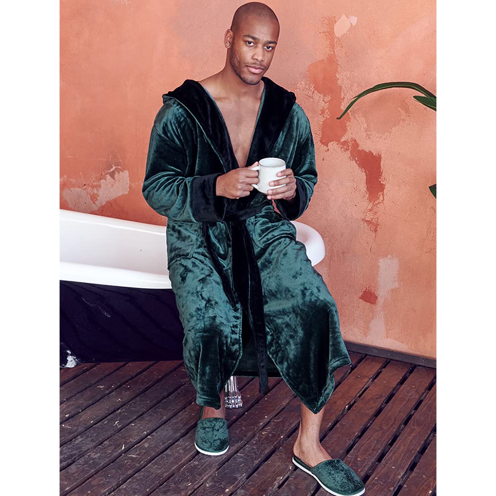 Premium Men's Plush Hooded Bathrobe - Ultra Soft Long Linen Robe for Spa, Lounge & Home Relaxation - Luxury Cotton Terry Cloth Robes for Men