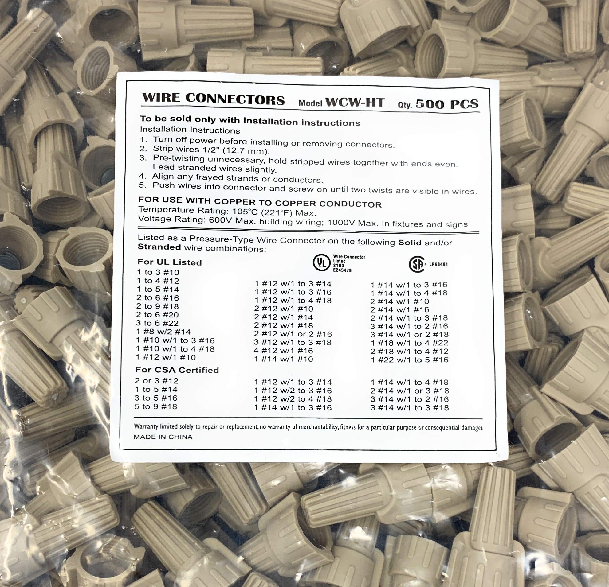 Tan Wing Wire Connectors 500 Pack - Insulated Electrical Terminals for Secure Wiring - Ideal for Home DIY, Automotive, and Electrical Projects