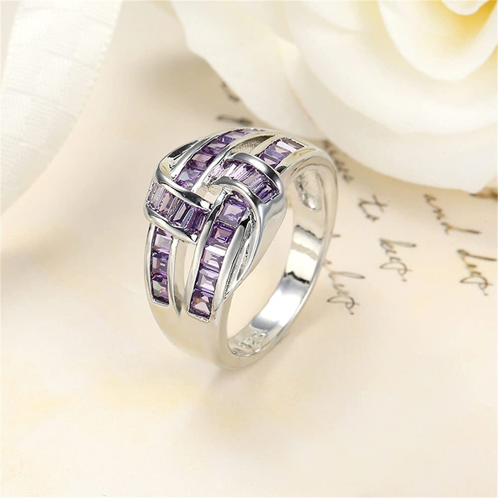 925 Sterling Silver Criss Cross Multi Row Amethyst Ring with CZ Diamonds – Elegant Eternity Wedding Band, Promise Ring & Party Jewelry for Women | Perfect for Engagement, Anniversary & Special Occasions