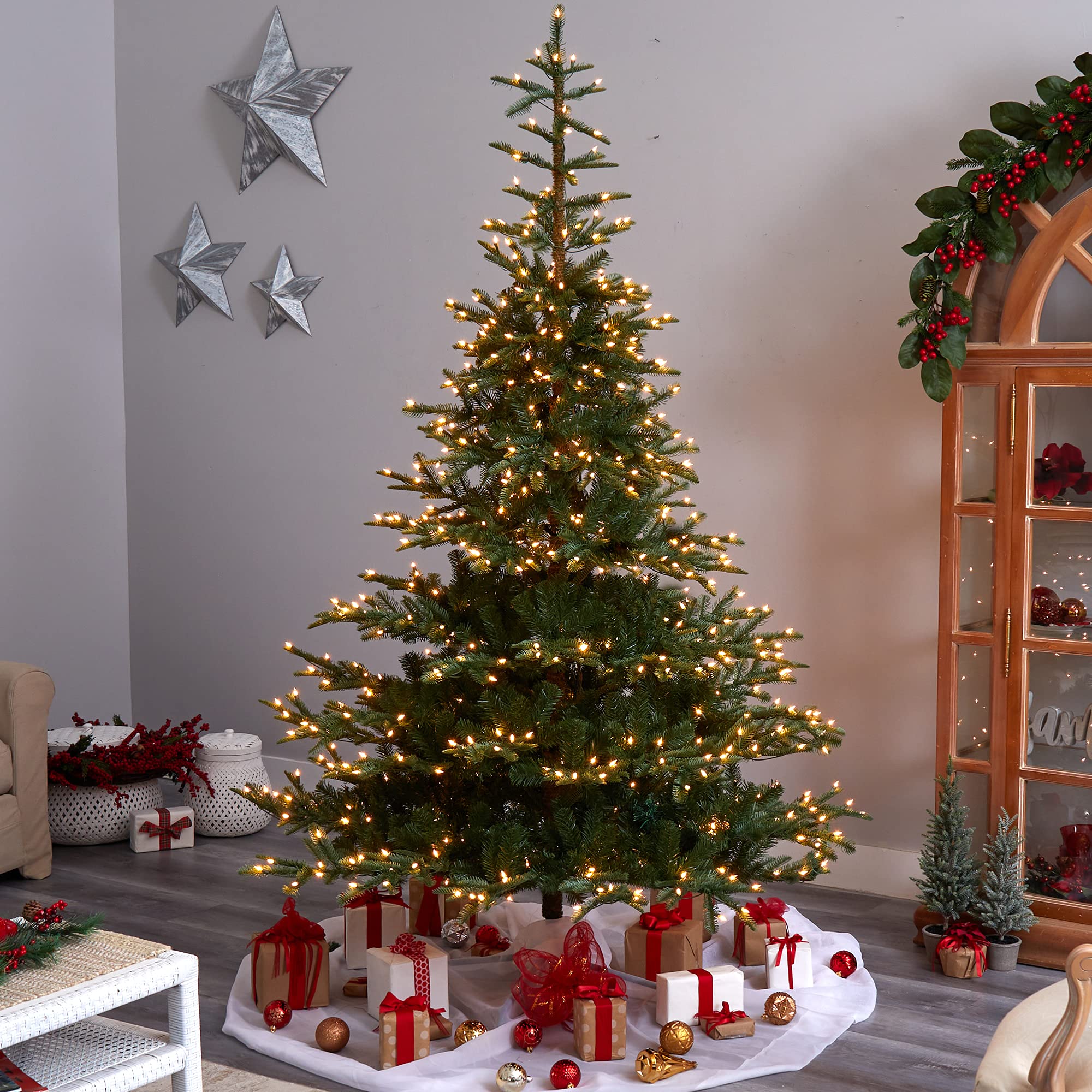 Nearly Natural 8ft Pre-Lit Artificial Christmas Tree - 650 Clear LED Lights & 1561 Bendable Branches | Realistic Washington Spruce Design for Holiday Home Decor, Office & Party Decoration