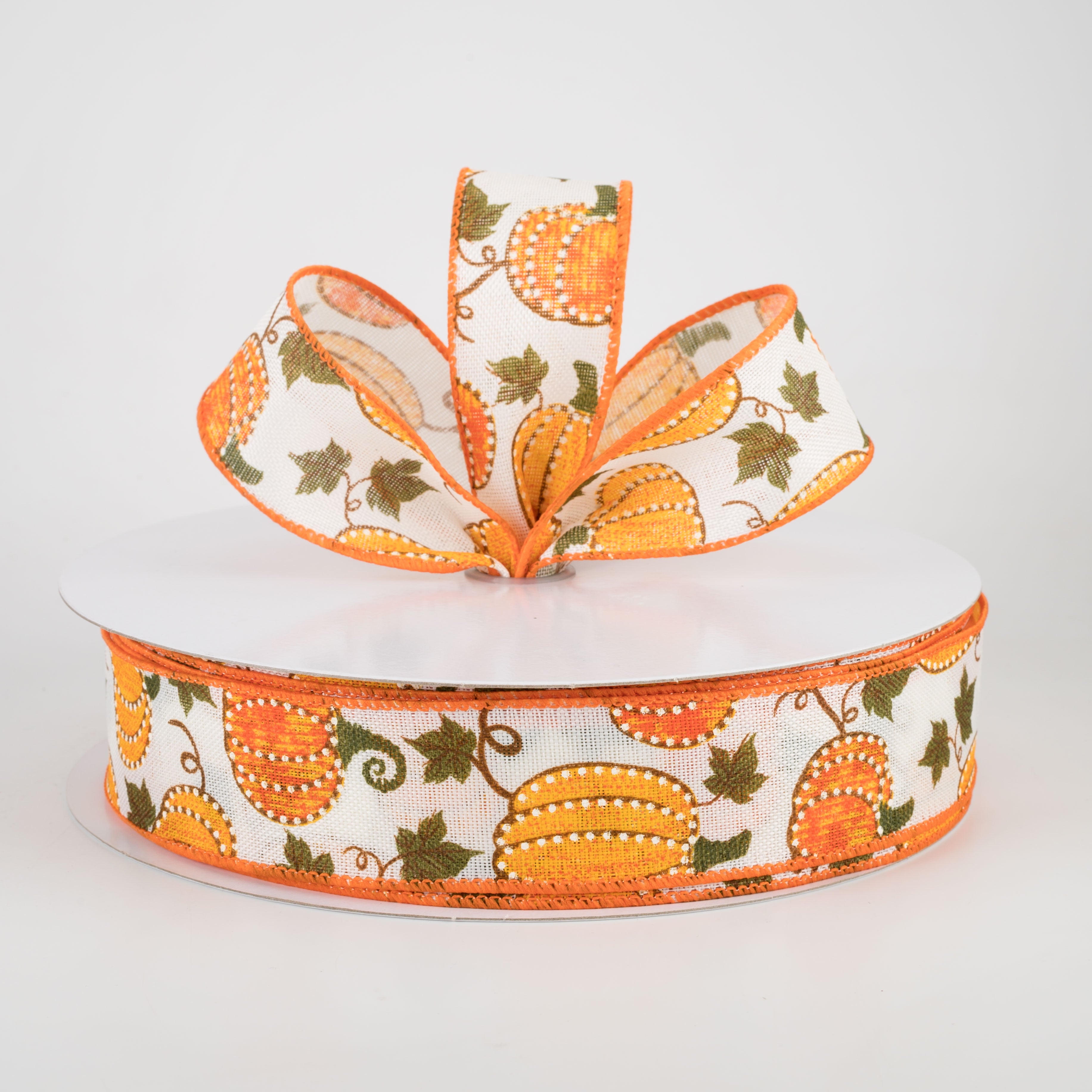 1.5 Inch Dotted Pumpkin Faux Burlap Ribbon - Ivory (50 Yards) | Fall Harvest Decor, Thanksgiving Table Runner, Autumn Wreath DIY, Seasonal Craft Supplies