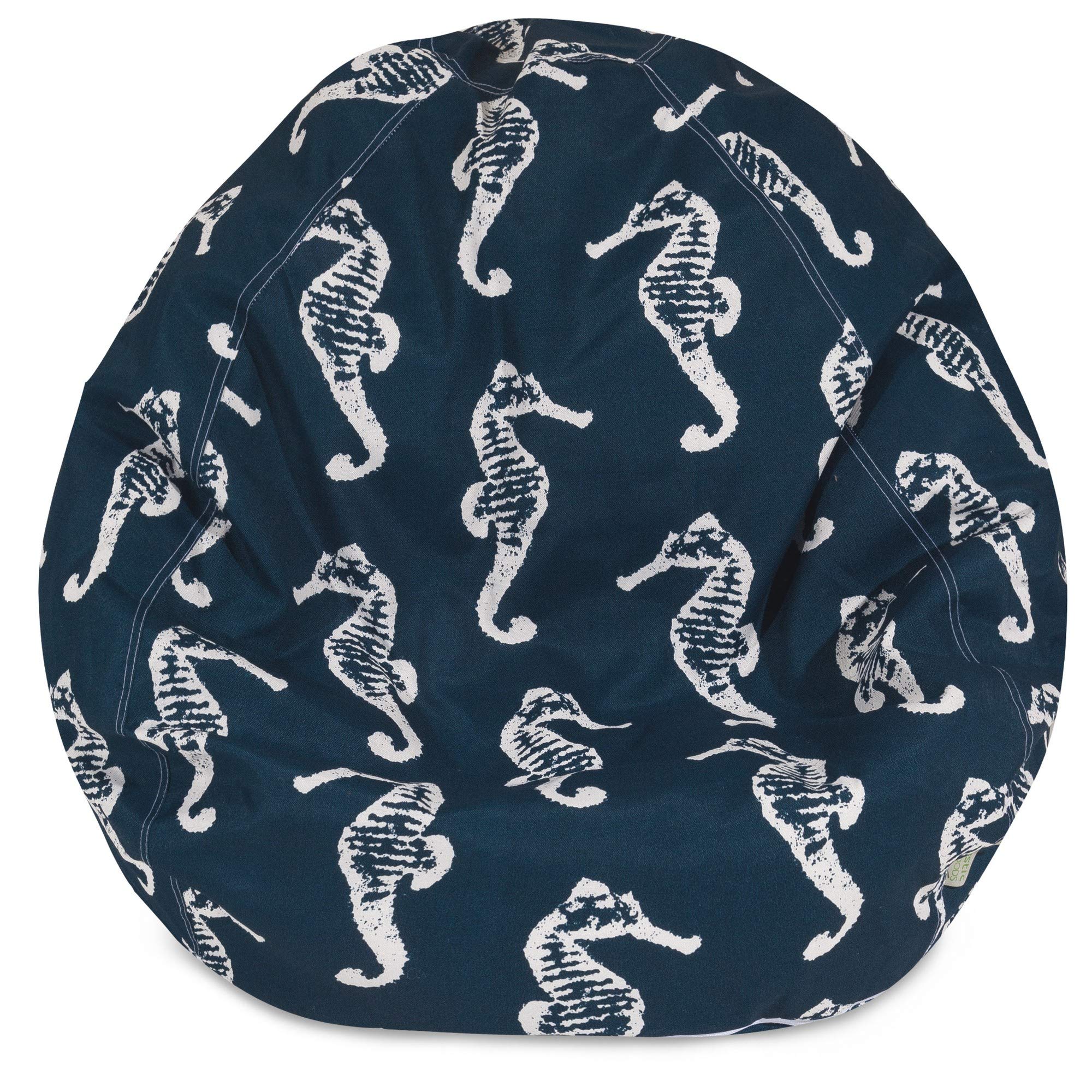 Majestic Home Goods Large Navy Blue Sea Horse Bean Bag Chair - Ultra Soft & Comfortable for Kids, Teens, Adults - Perfect for Bedroom, Living Room, Dorm, Game Room & Lounge Areas
