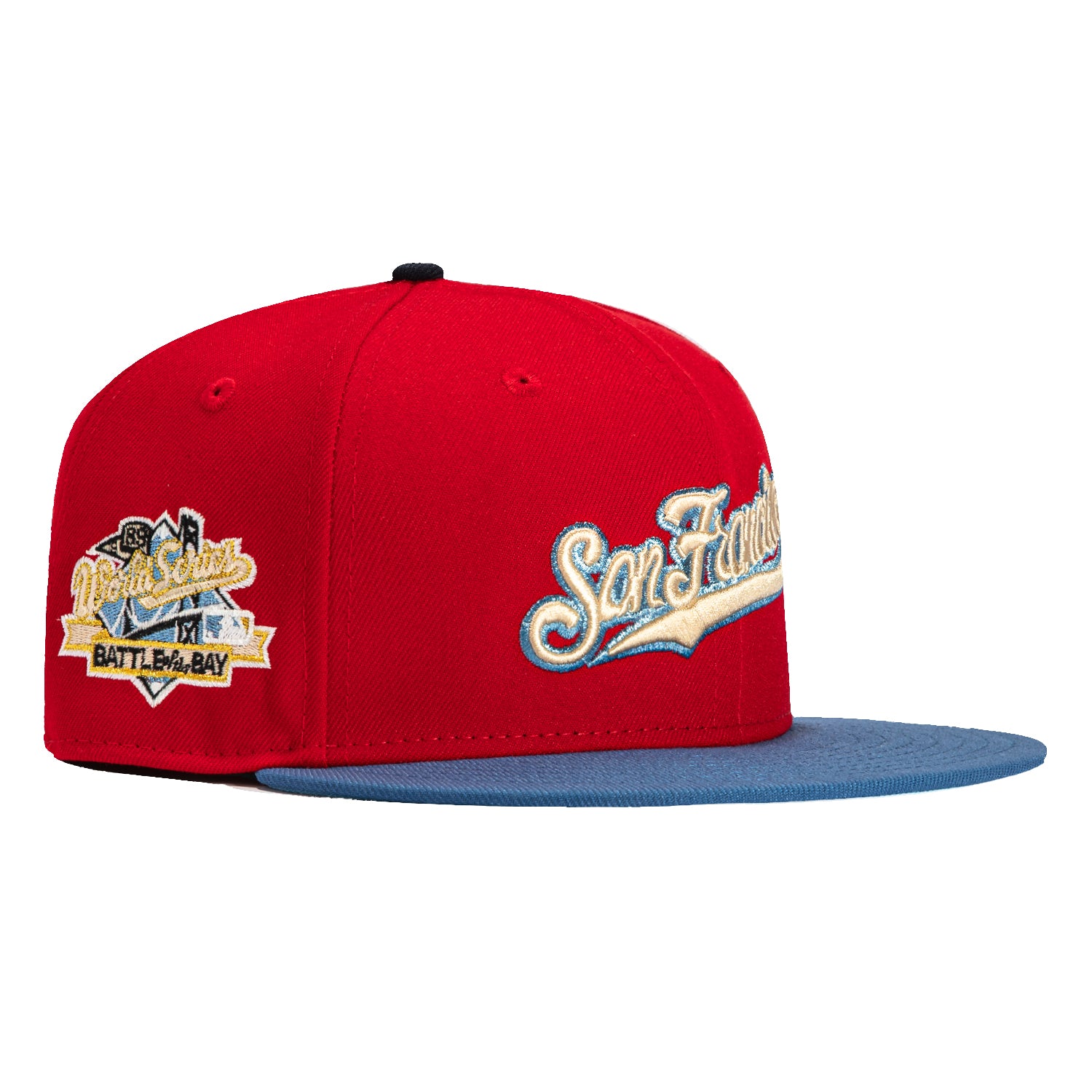 New Era 59Fifty San Francisco Giants Battle of the Bay Patch Script Snapback Hat - Red & Indigo Baseball Cap for Men & Women - Perfect for Games, Fan Gear & Streetwear Fashion