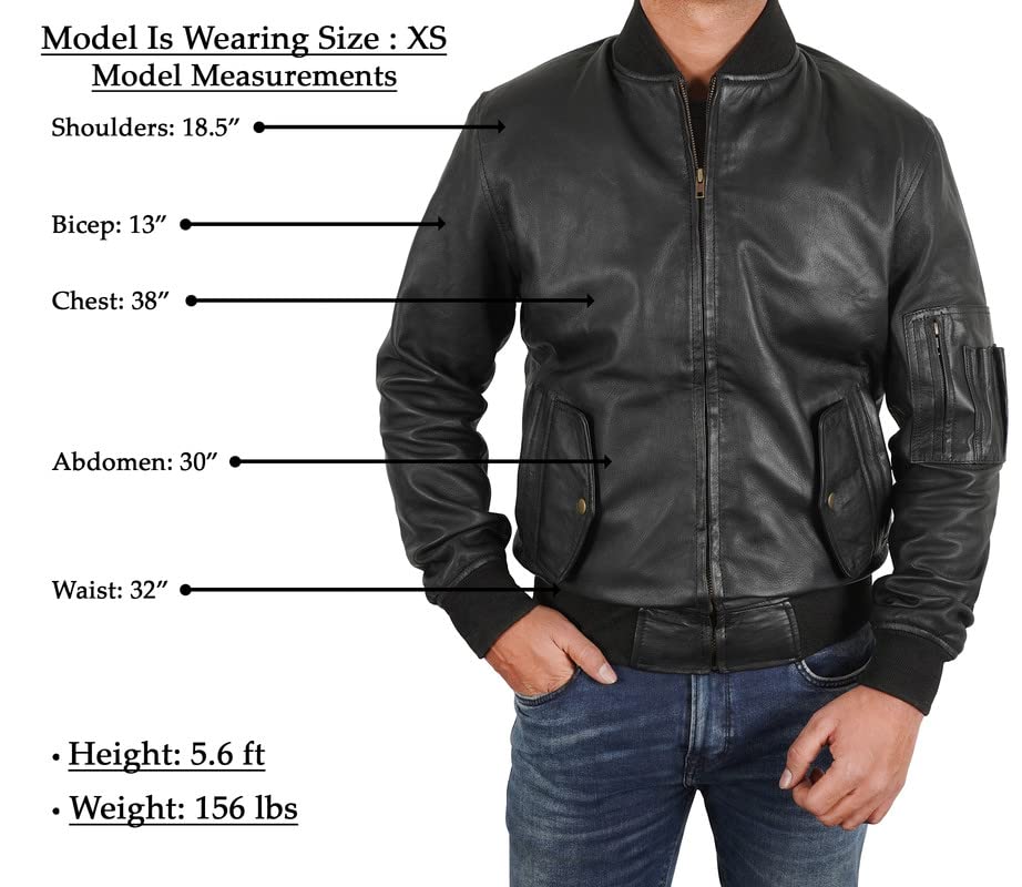 LP-FACON Men's MA1 Flight Tactical Leather Bomber Jacket - Military Black Biker Lambskin Leather Jacket for Men | Stylish Outerwear for Motorcycle Riding, Aviation & Casual Wear