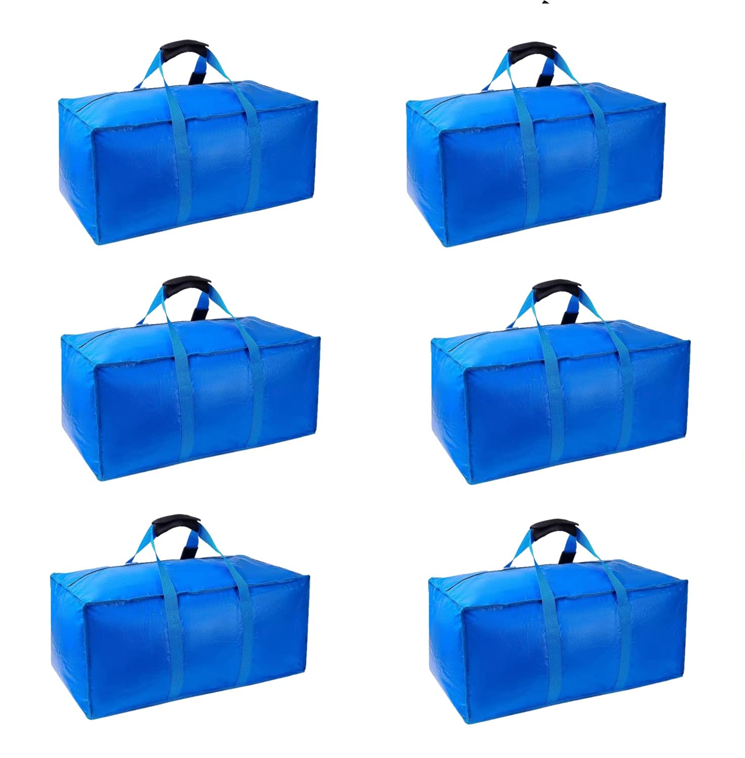 Extra Large Moving Bags with Strong Handles & Zippers - Heavy Duty Storage Totes for Moving, Travel, College Dorm, Camping & Holiday Decor - Perfect for Home Organization & Closet Storage (6-Pack)
