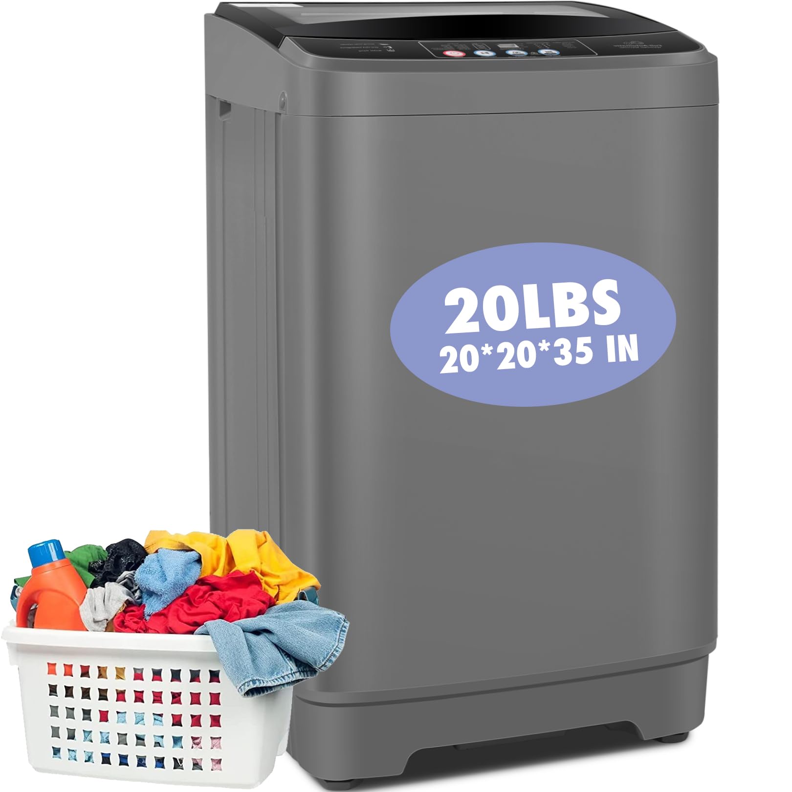Nictemaw 20Lbs Full-Automatic Portable Washing Machine with Dryer Combo, 2.8Cu.ft Compact Washer - 10 Wash Programs & 8 Water Levels for Apartments, Dorms, RVs - Perfect for Small Spaces, Travel & Laundry on the Go - Glass Cover Included