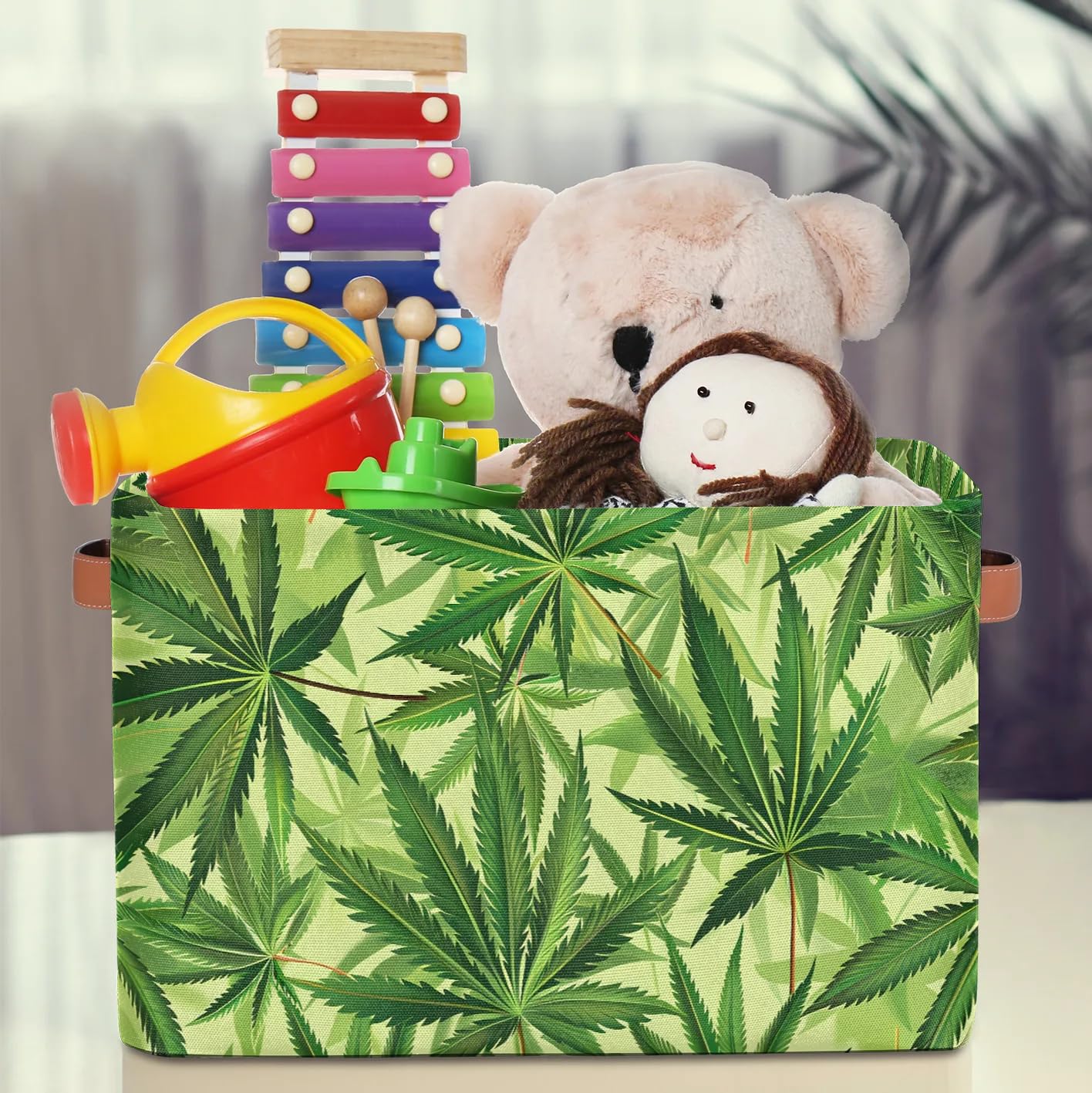 Large Cannabis Leaf Storage Baskets - 2 Pack Fabric Closet Organizers with Handles, Decorative Collapsible Shelving Bins for Home Organization | Perfect for Storing Clothes, Toys & Bedroom Essentials