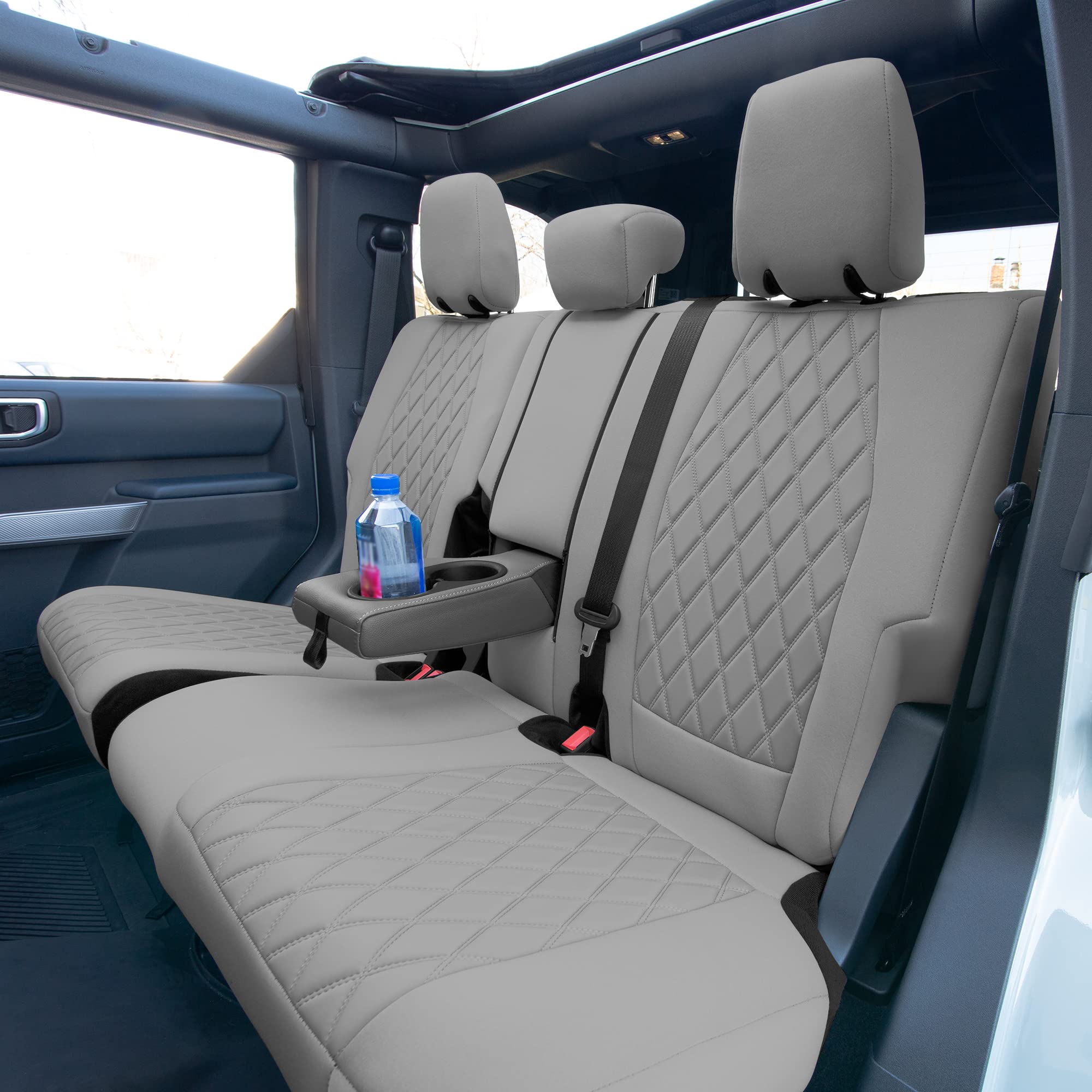 Custom Fit Neoprene Seat Covers for 2021-2022 Ford Bronco SUV - Water Resistant Neosupreme Front & Rear Set in Solid Gray | Perfect for Off-Road Adventures, Daily Commutes & Car Protection