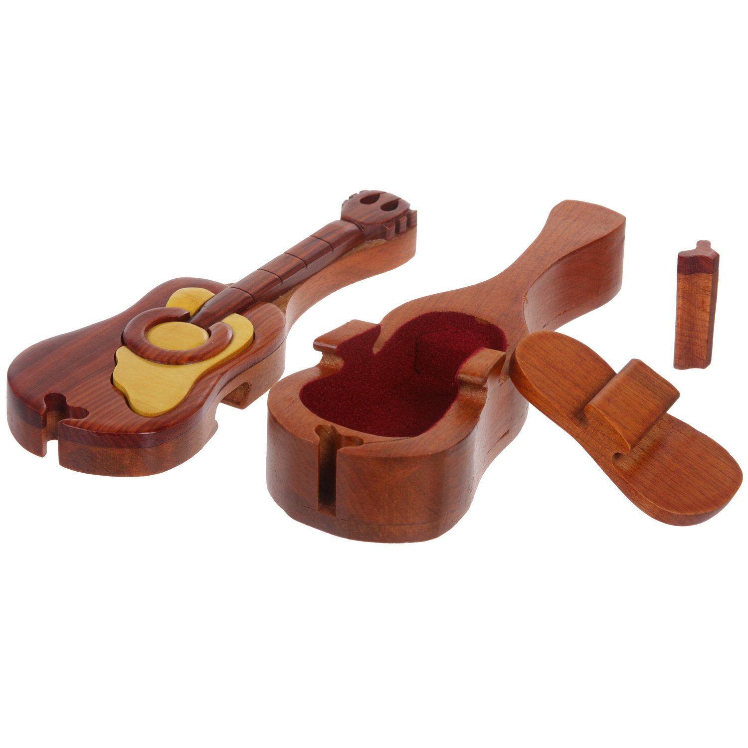 Handcrafted Wooden Guitar-Shaped Secret Jewelry Puzzle Box - Unique Musical Instrument Design for Hidden Storage | Perfect Gift for Musicians & Jewelry Lovers | Home Decor & Treasure Keepsake