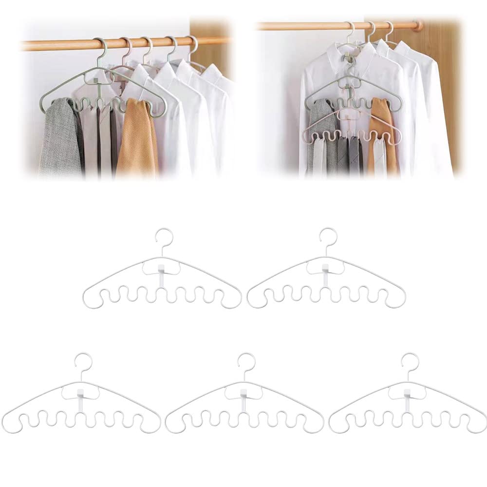 Mikylay Wave Pattern Stackable Hanger - 8 Slot Space Saving Closet Organizer for Bras, Tops & Camisoles (5 Pack) - Perfect for Small Closets, Dorm Rooms & Travel Organization