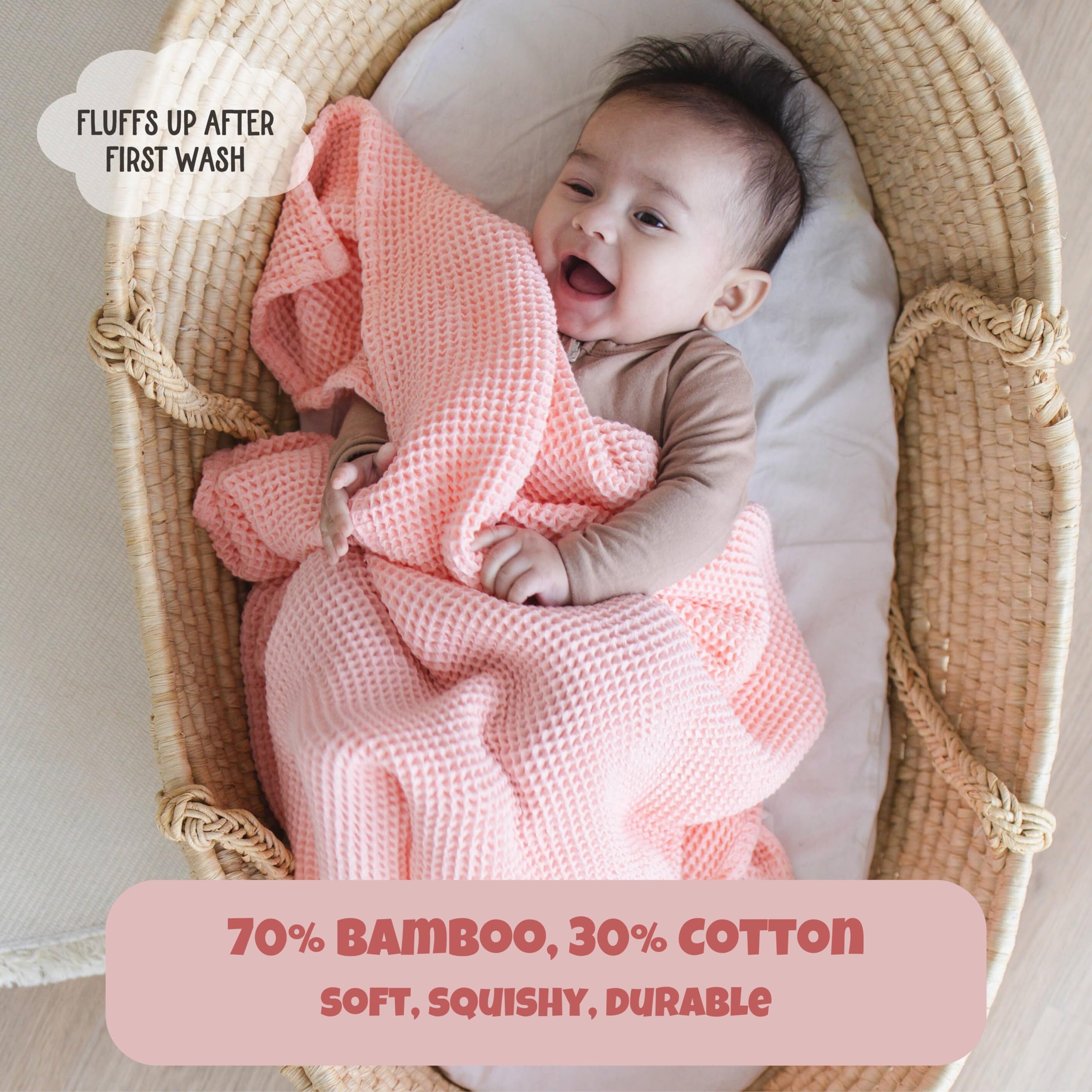 Soft Waffle Knit Baby Blanket 43x43 Inch - Gender Neutral Cotton Swaddle & Toddler Blanket for Stroller, Crib, Nursing - Breathable & Cozy (Rose Pink) - Perfect for Newborns, Infants & Gifts