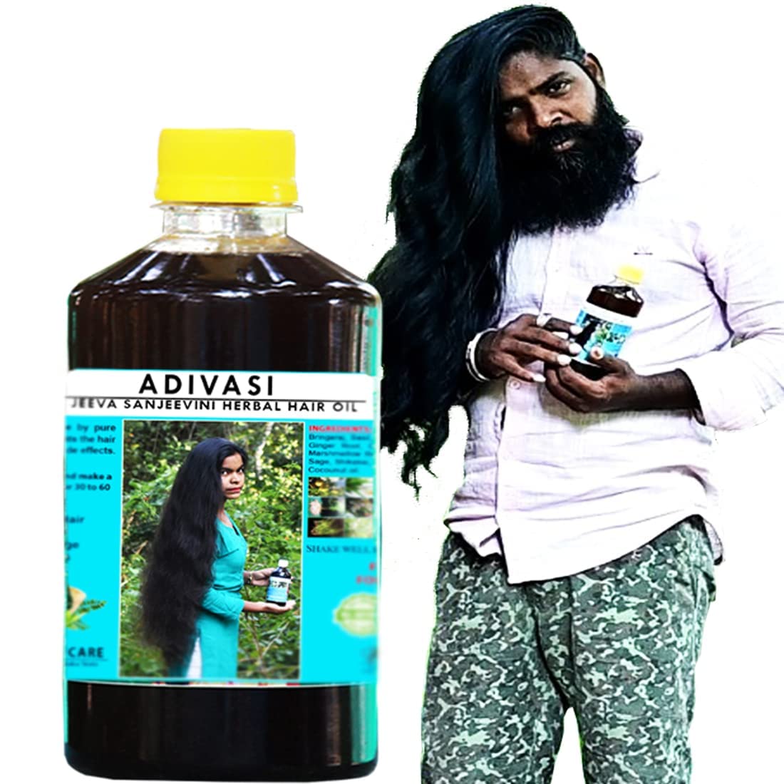 Adi Sri Maruthi Jhadiwalo Adivasi Jeevasanjeevini Herbal Hair Oil 250ml - Natural Ayurvedic Hair Growth Treatment for Dry, Damaged Hair - Promotes Thickness & Shine - Perfect for Daily Hair Care & Scalp Massage
