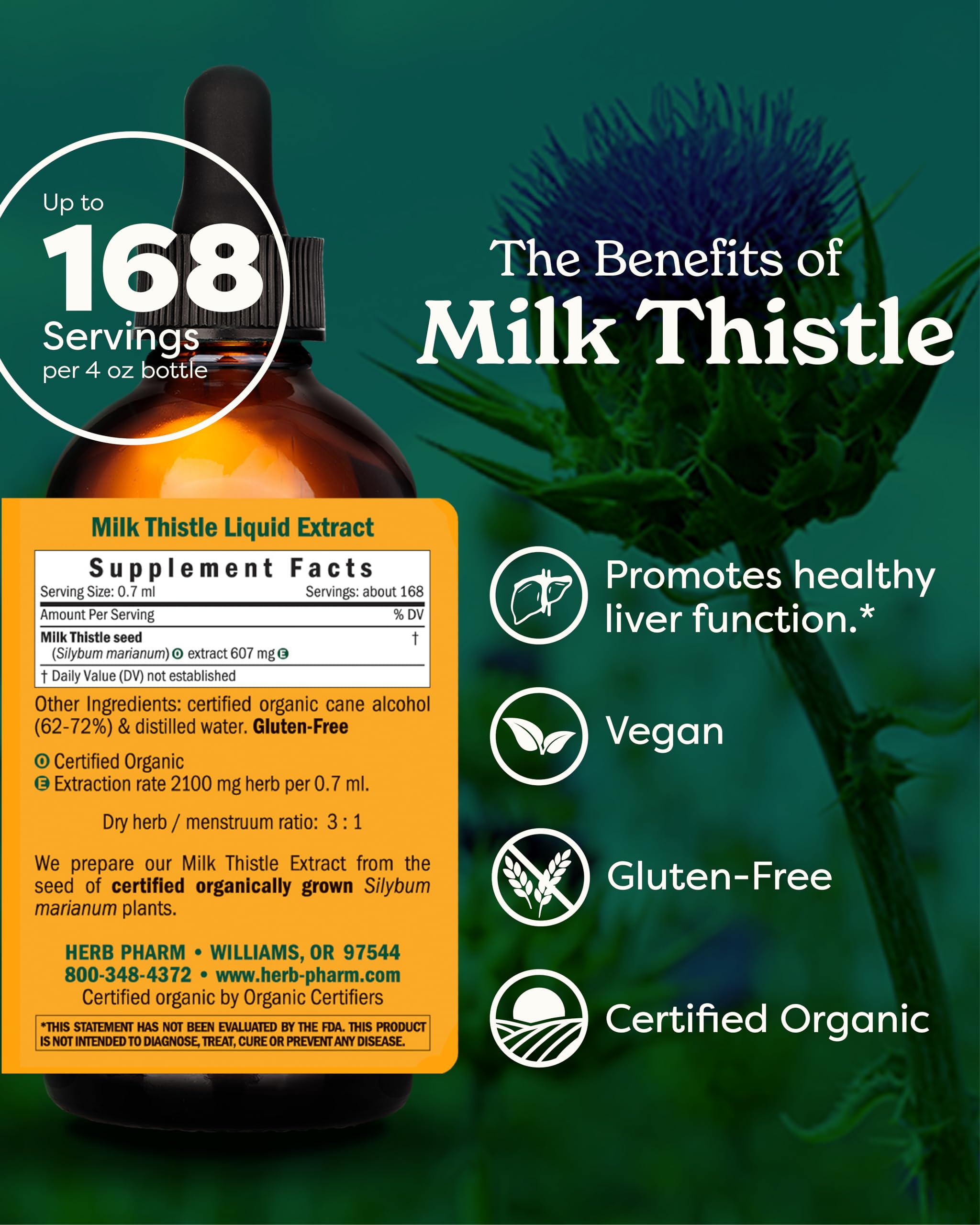 Herb Pharm Milk Thistle Seed Extract for Liver Support & Detox - 4 fl oz Organic Supplement | Promotes Liver Health, Digestion & Cleansing | Perfect for Daily Wellness Routine & Post-Alcohol Recovery