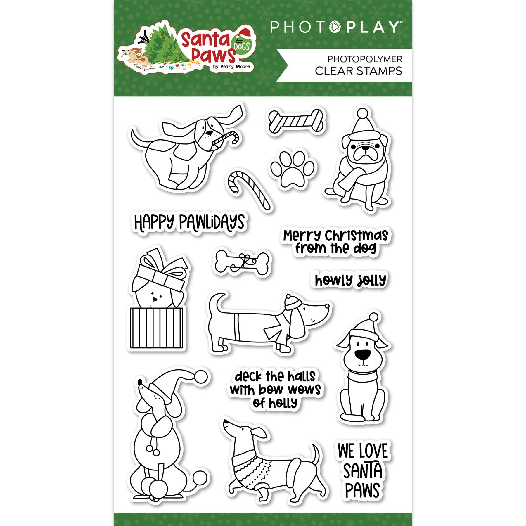 PHOTOPLAY Santa Paws Dog Photopolymer Clear Stamps for Christmas Pet Scrapbooking & Card Making | Holiday DIY Crafts for Dog Lovers