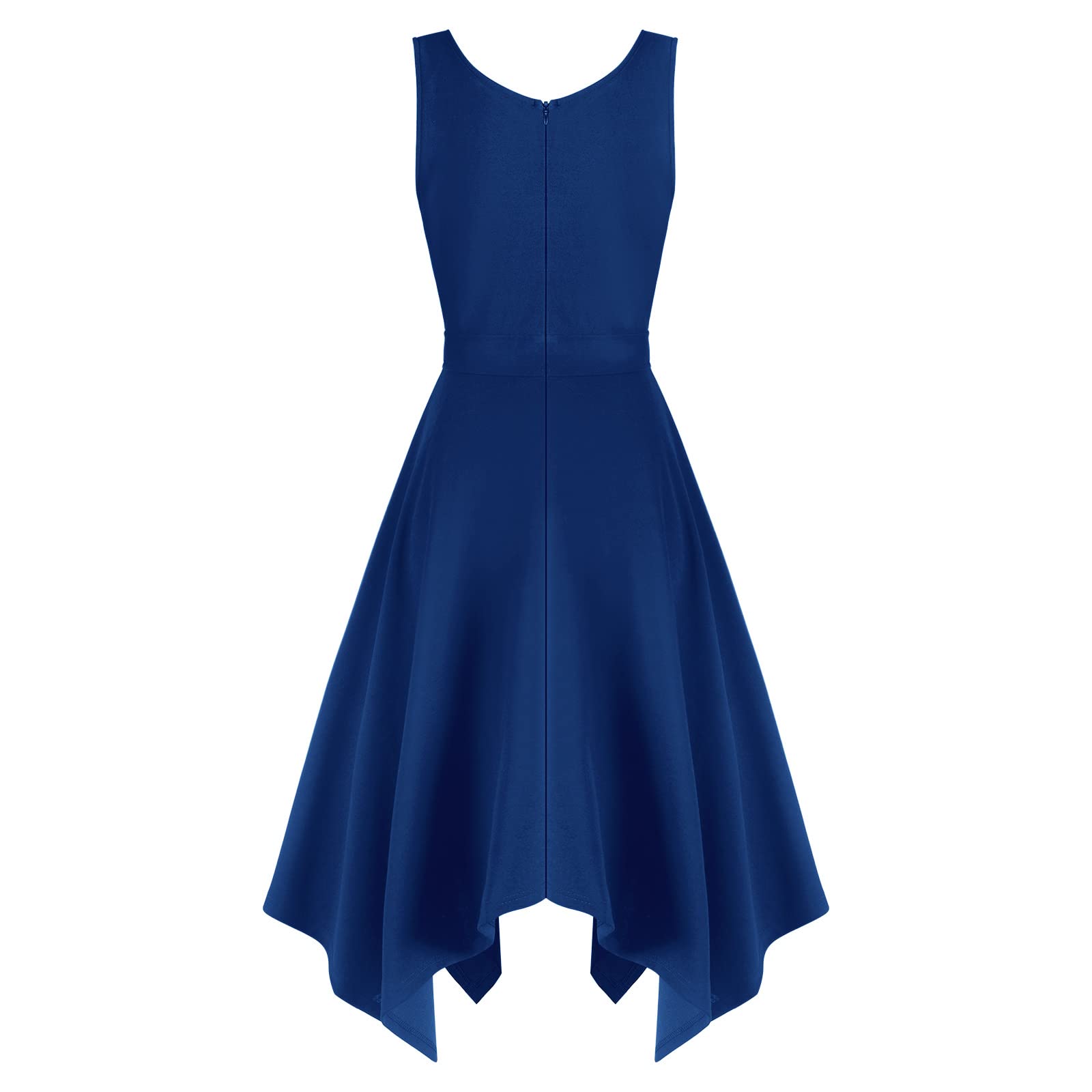 ZAFUL Women's Vintage V-Neck Sleeveless Asymmetrical Hem Midi Swing Dress - Summer Cocktail Party Sundress for Beach, Wedding & Casual Outings