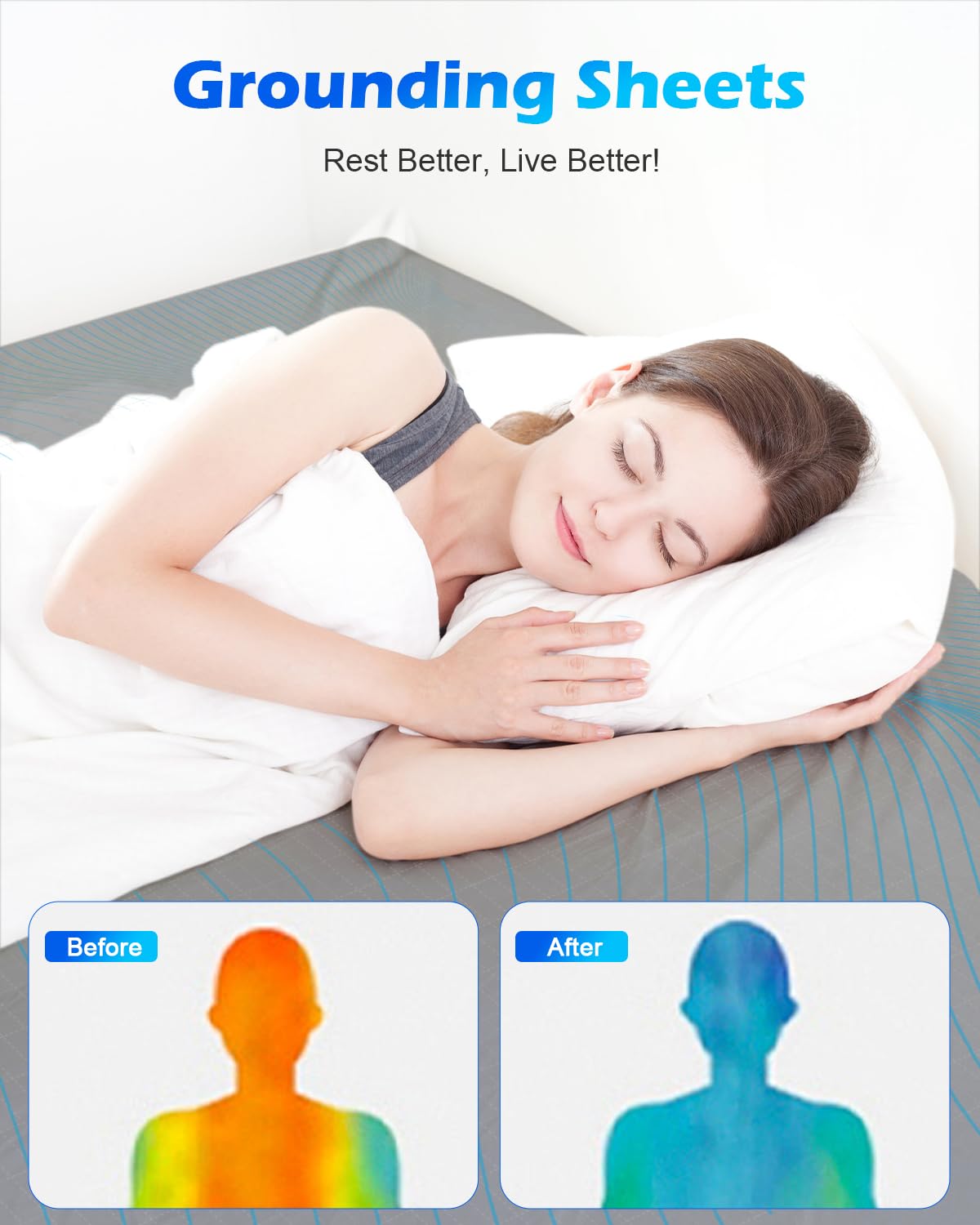 FZF Grounding Sheets Queen Size - 95% Organic Cotton & 5% Pure Silver Earthing Bed Sheet with Grounding Cord for Better Sleep | Deep Pocket 60