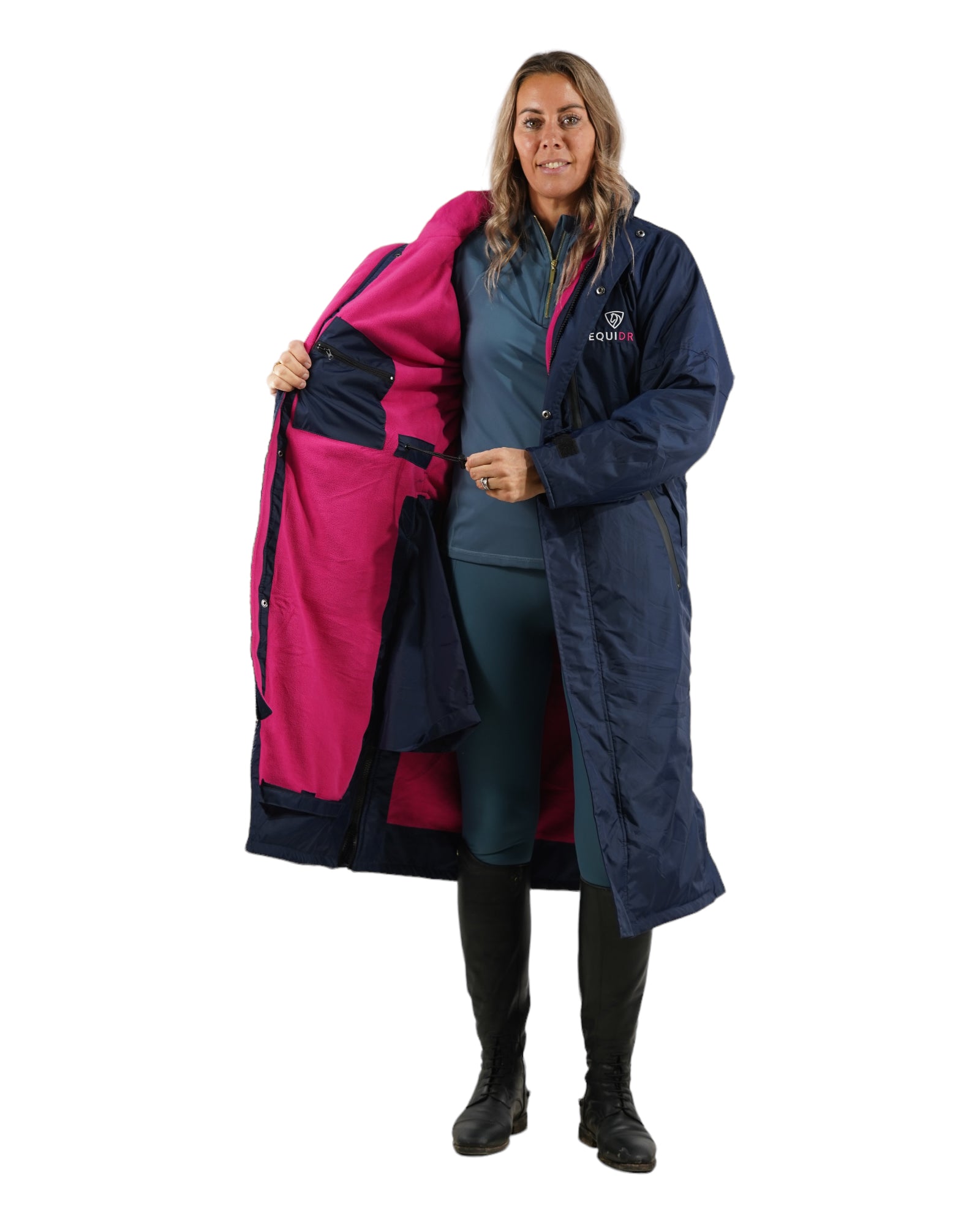 Evolution Women's Thin Fleece Hoodie - Soft Fixed Hood Pullover Sweatshirt in Navy/Raspberry | Cozy Lounge Wear for Home, Gym & Outdoor Activities