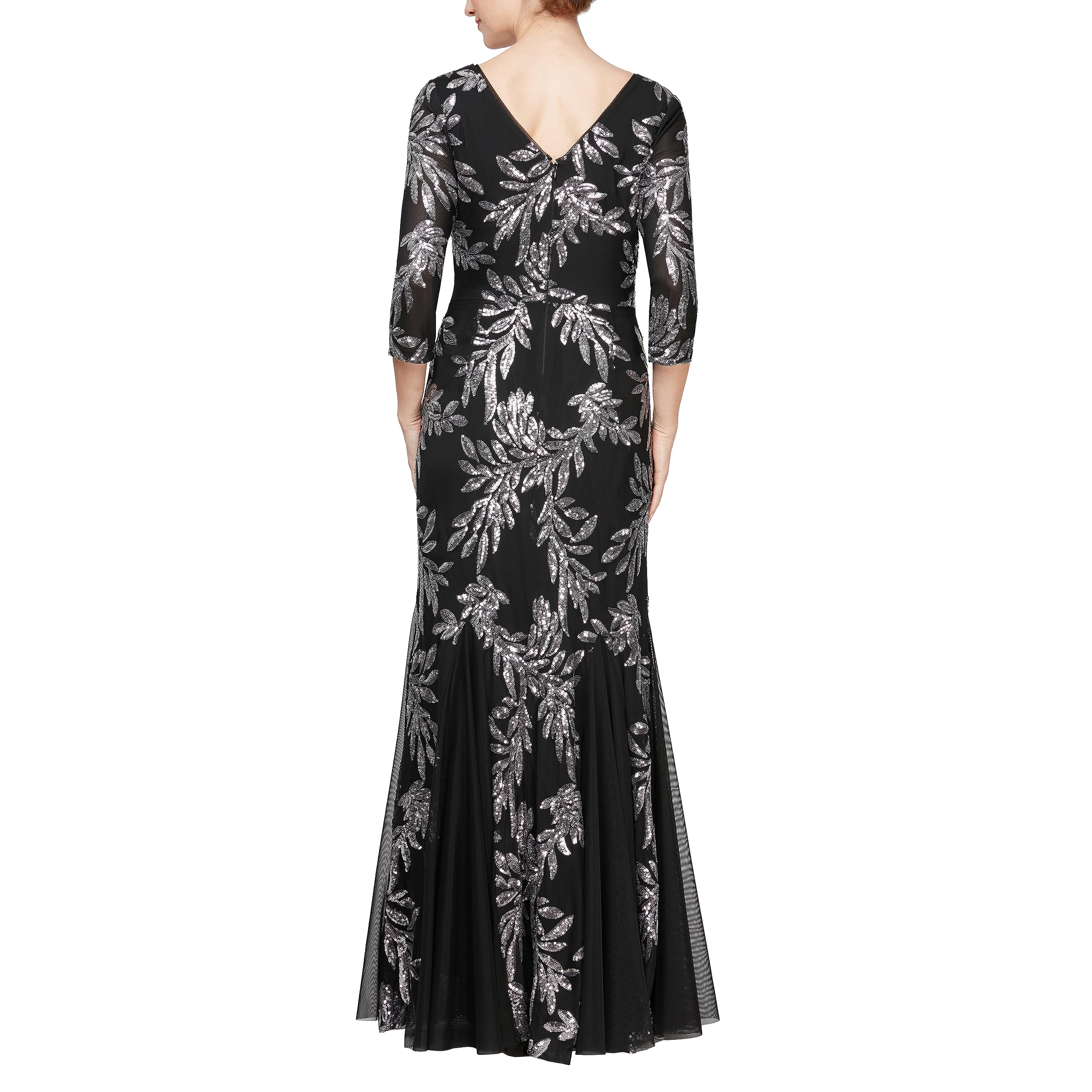 Alex Evenings Women's Long Sequin Evening Gowns with 3/4 Sleeves - Elegant Formal Dresses for Prom, Gala, Wedding & Special Occasions