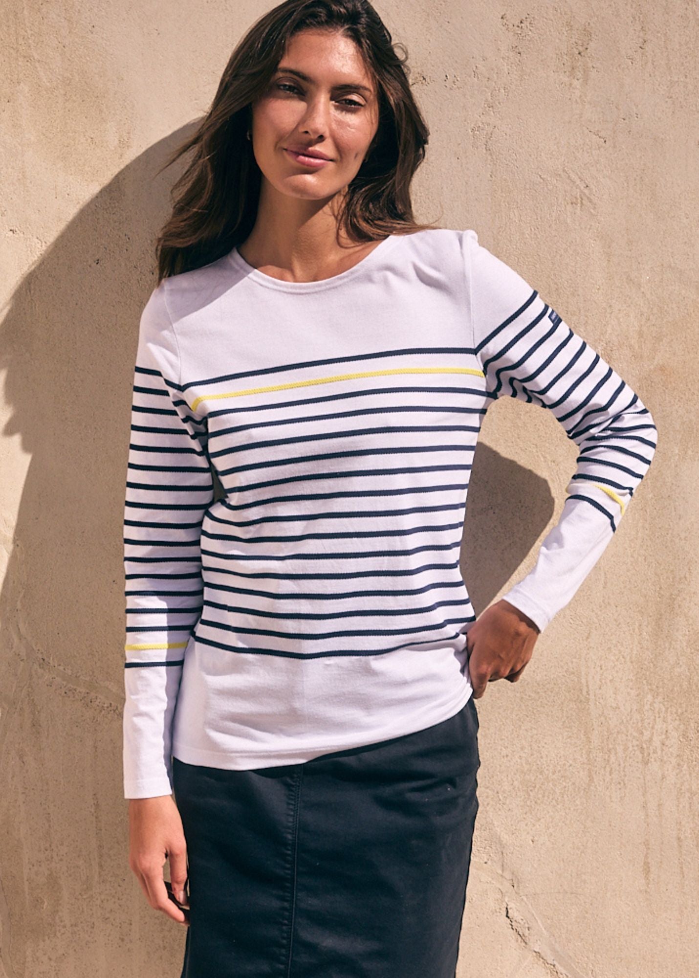 ETEL Striped Marinière Tee - 100% Cotton Crewneck Shirt for Men & Women | Classic Breton Stripe Top in White, Navy & Yellow | Casual Wear, Beach Outfits & Layering Essential