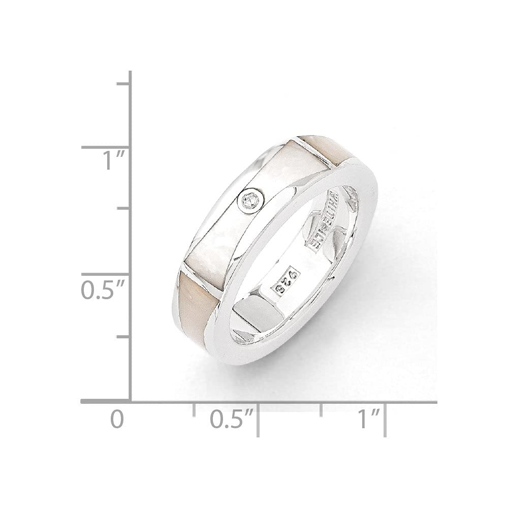 Diamond2Deal 925 Sterling Silver 0.01ct Diamond & Mother of Pearl Engagement Ring for Women - Elegant Promise Ring, Wedding Band, Anniversary Gift for Her