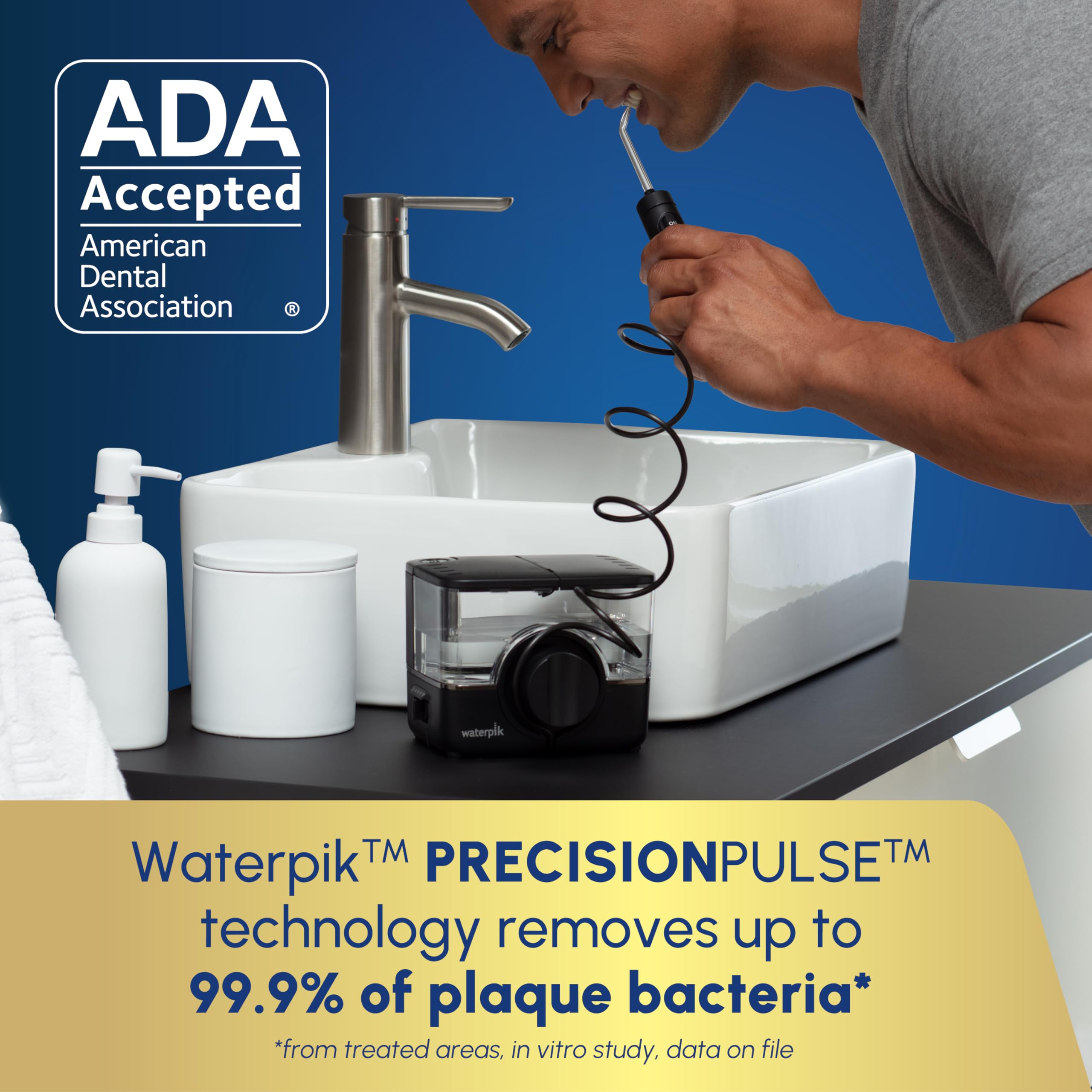 Waterpik ION Professional Water Flosser - Rechargeable Cordless Dental Flosser for Teeth Cleaning, Gum Care & Braces | 10 Pressure Settings with 7 Tips for Family Use | ADA Accepted Portable Oral Irrigator (WF-12 Black) | Perfect for Travel, Home & Office Use