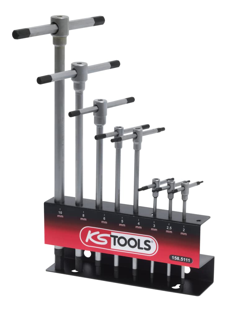 KS TOOLS 158.5111 8-Piece T-Handle Hex Key Set - Durable 6-Sided Screwdriver Wrench Kit for DIY & Professional Repairs - Perfect for Home Improvement, Automotive & Furniture Assembly