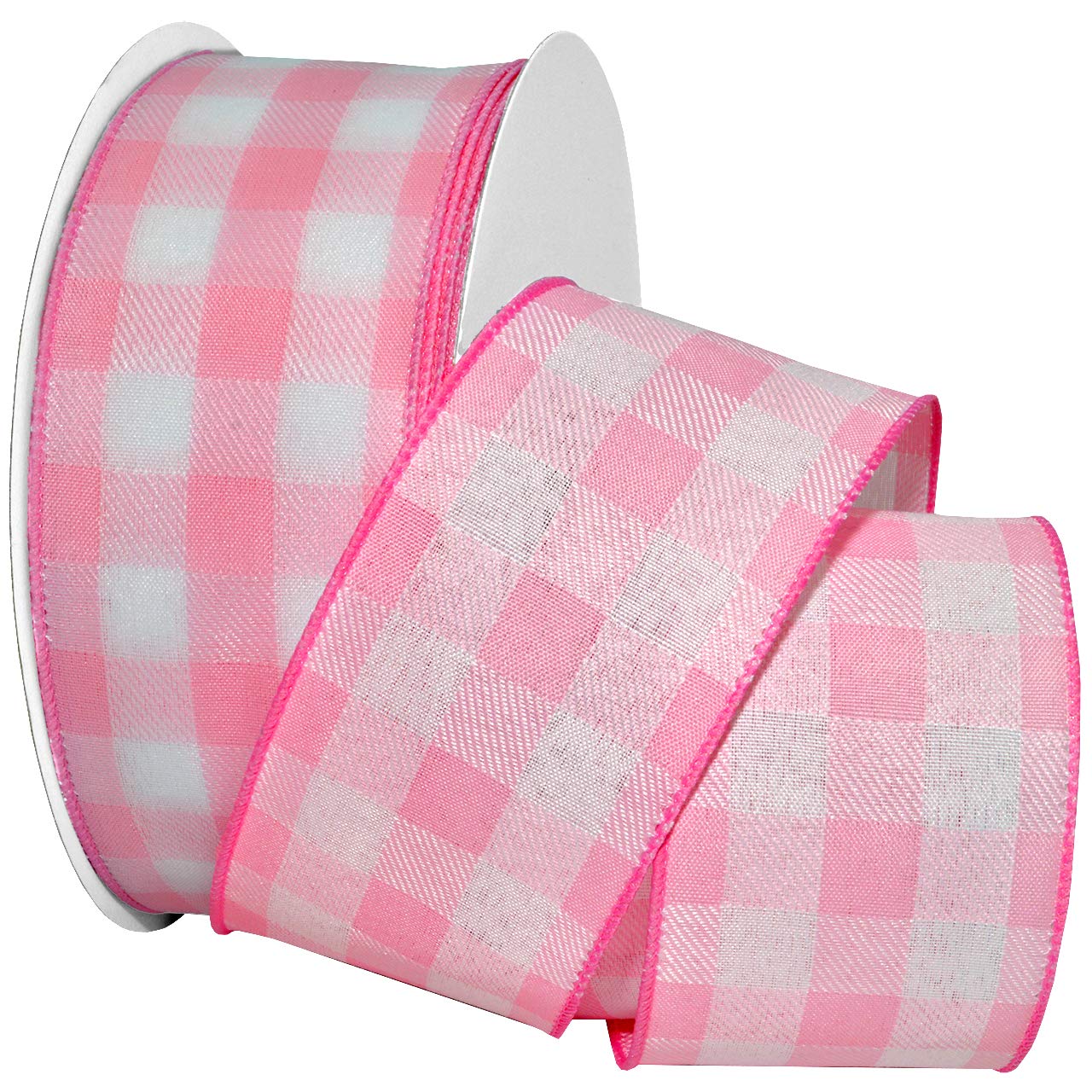 Morex Gingham Style Wired Taffeta Ribbon - 2.5 Inch x 50 Yards Light Pink - Perfect for Gift Wrapping, Floral Arrangements, and DIY Crafts