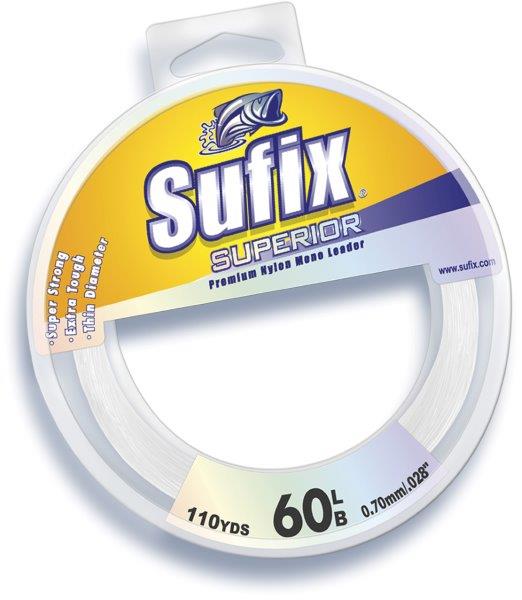 Sufix 110-Yard Clear Monofilament Fishing Leader Line - Strong Invisible Fluorocarbon Leader for Bass, Trout & Saltwater Fishing - Perfect for Freshwater & Offshore Angling