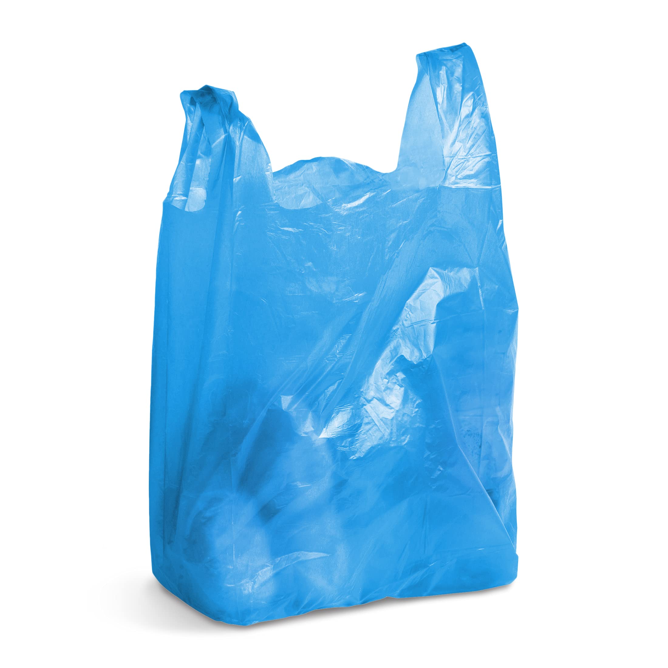 400 Pack Blue T-Shirt Bags 18x8x32 Inches - Heavy Duty HDPE Plastic Shopping Bags with Handles, Unprinted, Reusable & Recyclable - Perfect for Retail Stores, Grocery Shops, Restaurants & Farmers Markets