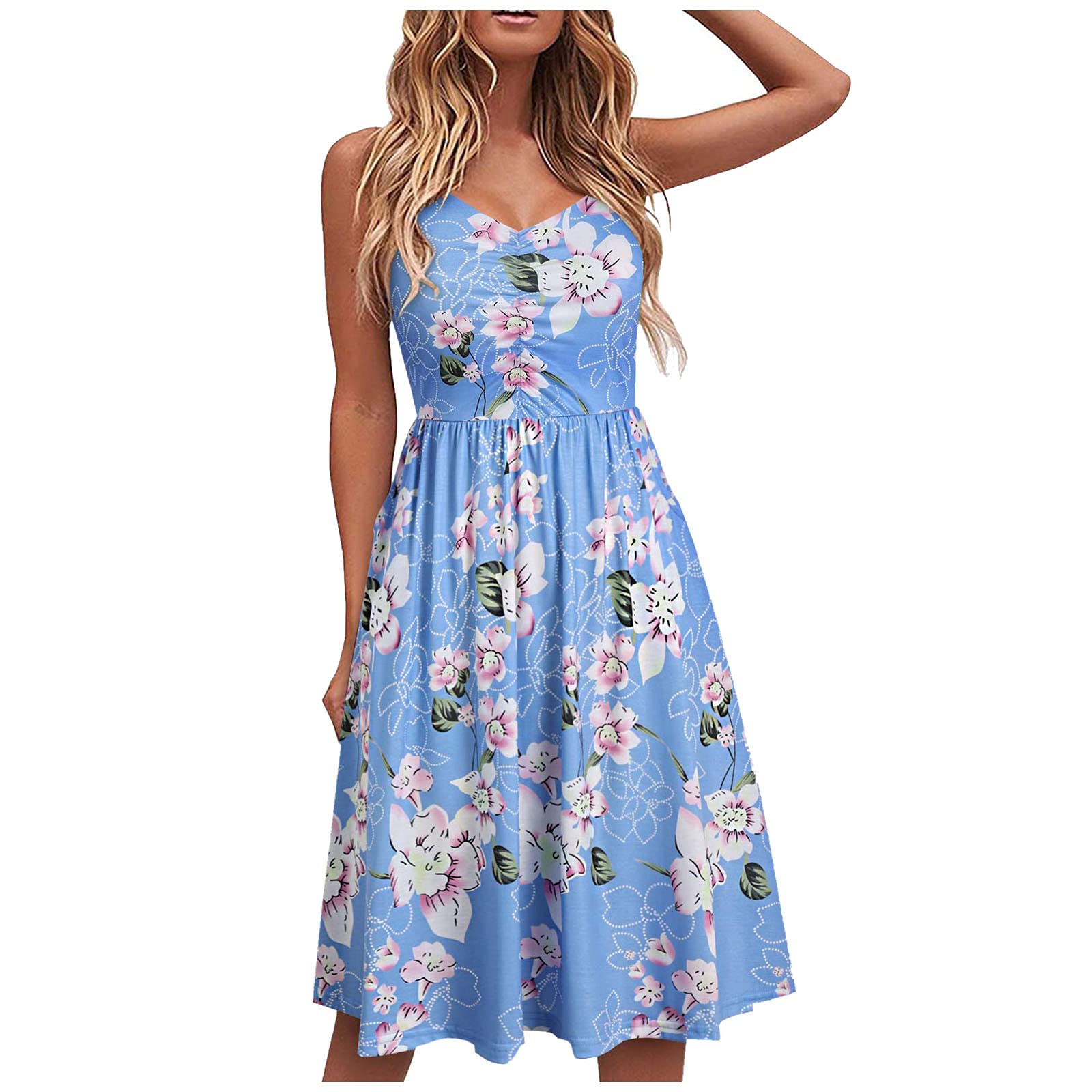ONHUON Women's Plus Size Sleeveless Summer Dresses 2022 - Spaghetti Strap Beach Holiday Maxi Dress with Pockets | Perfect for Vacation, Pool Party & Casual Outings