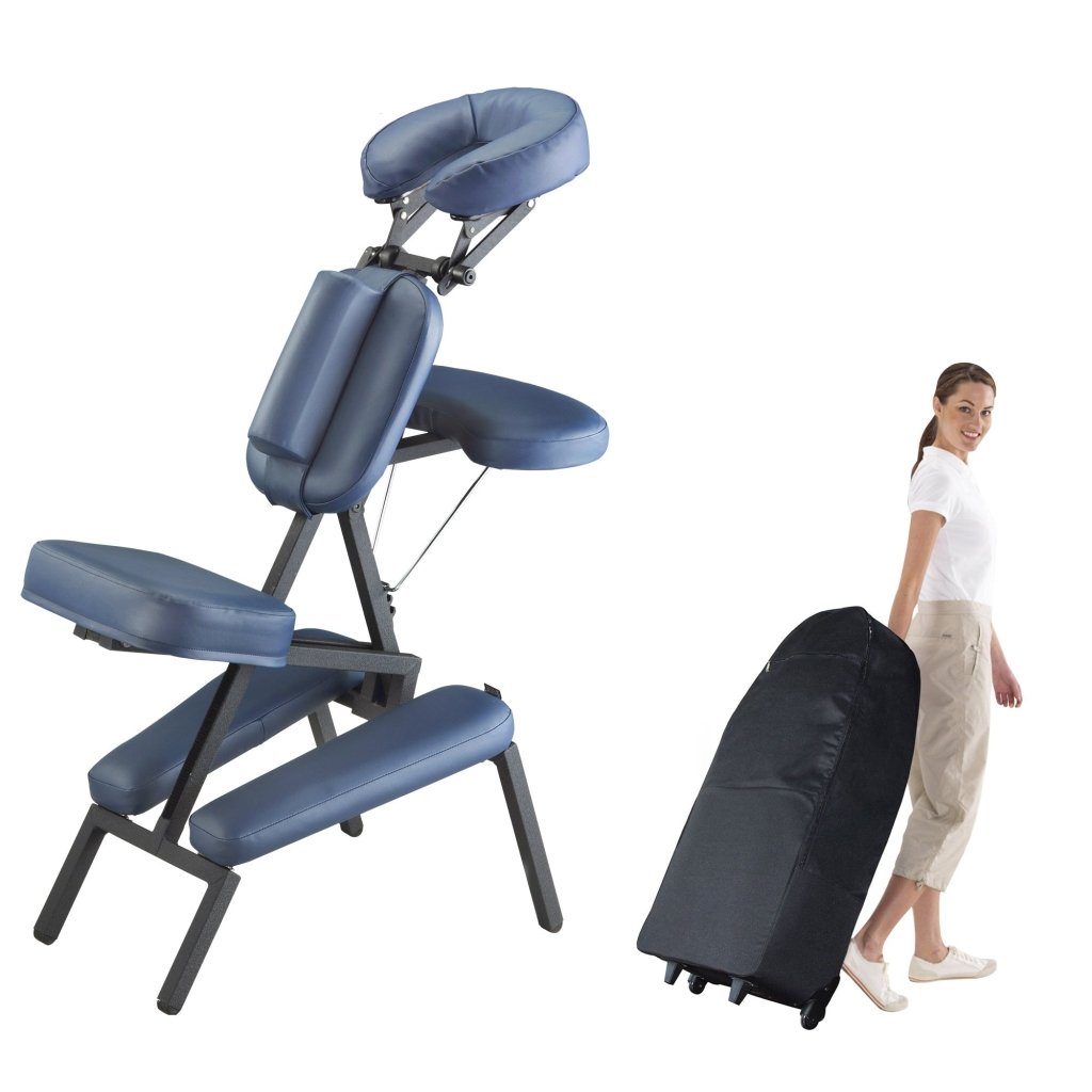 Professional Portable Massage Chair with Wheeled Travel Case - Royal Blue | Full Body Shiatsu Massage for Home, Office & Travel Relaxation
