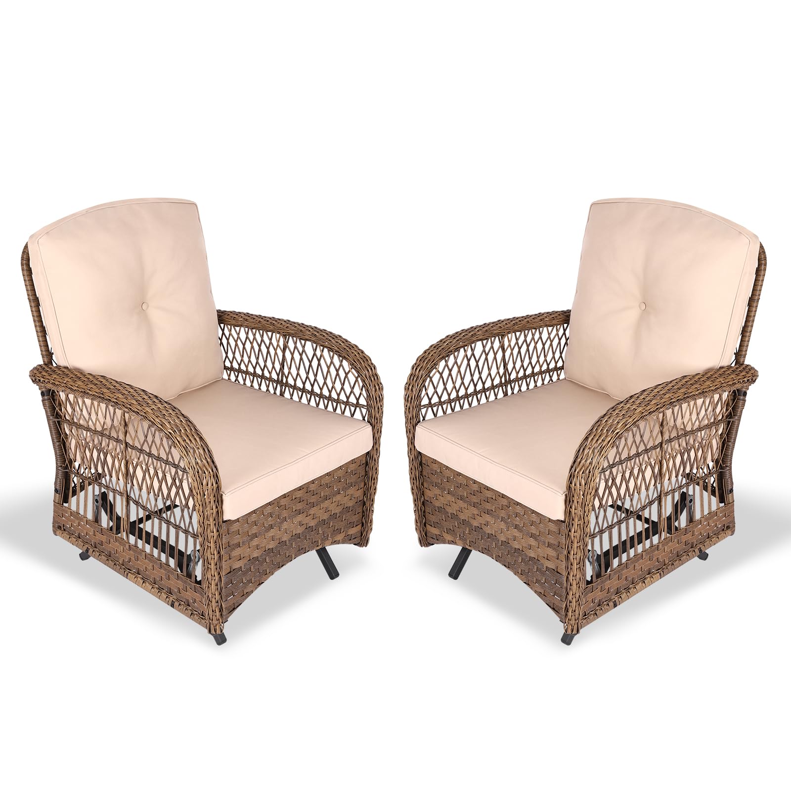 VIVIJASON 2-Piece Outdoor Wicker Glider Rocking Chair Set with Cushions - All-Weather Rattan Swing Glider Chairs with Sturdy Steel Frame - Perfect for Garden, Backyard, Patio, Porch & Poolside Relaxation