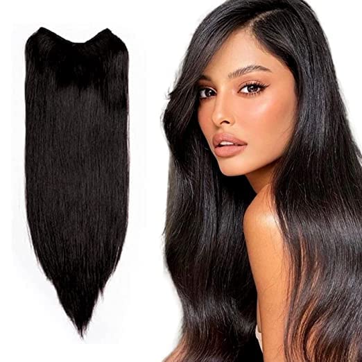 Premium 32 Inch V-Shape Human Hair Extensions for Women - 50g Dark Brown with Free Clips & Comb - Perfect for Volume, Length & Styling for Parties, Weddings & Daily Wear